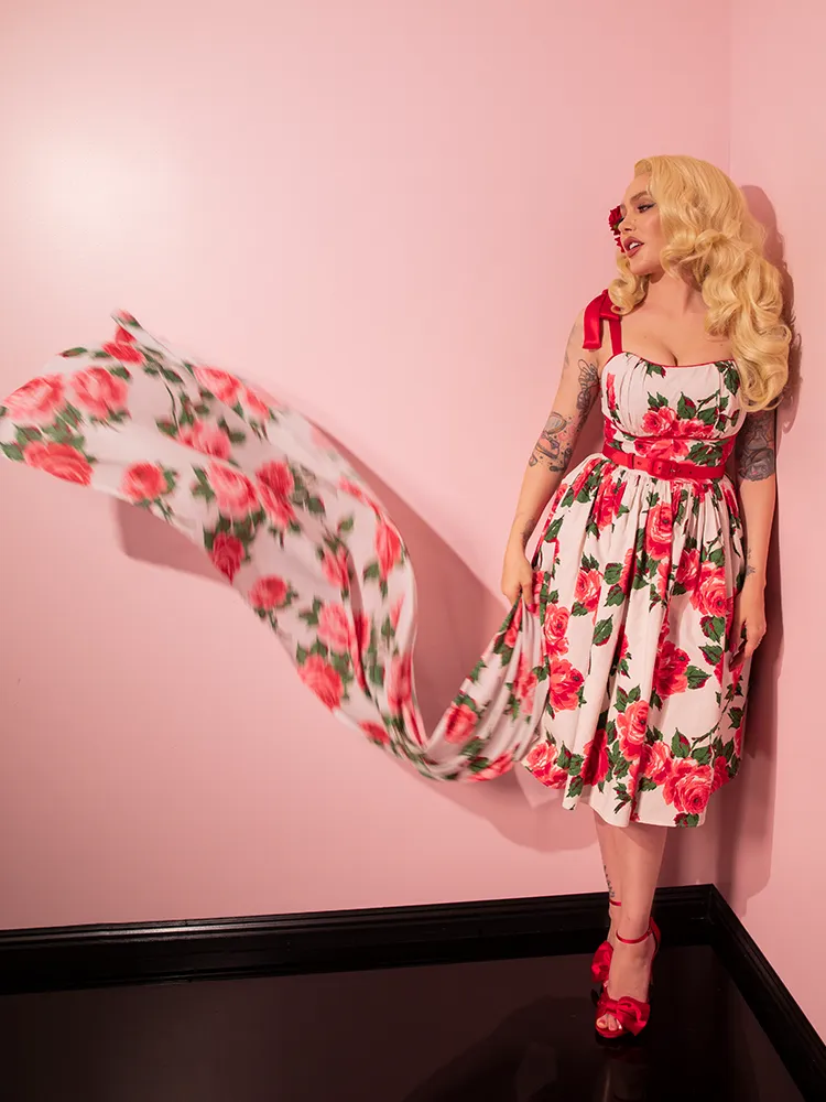 1950s Swing Sundress and Scarf in Red Vintage Roses - Vixen by Micheline Pitt