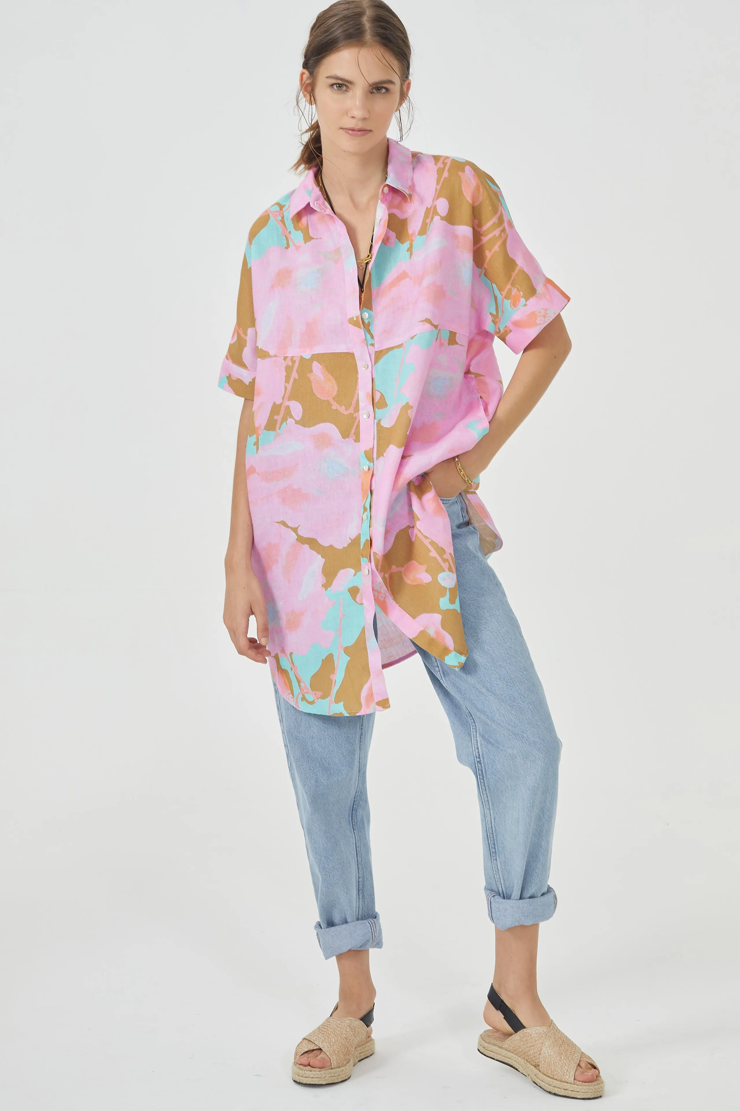 Alba Linen Shirt Dress - Aquarela