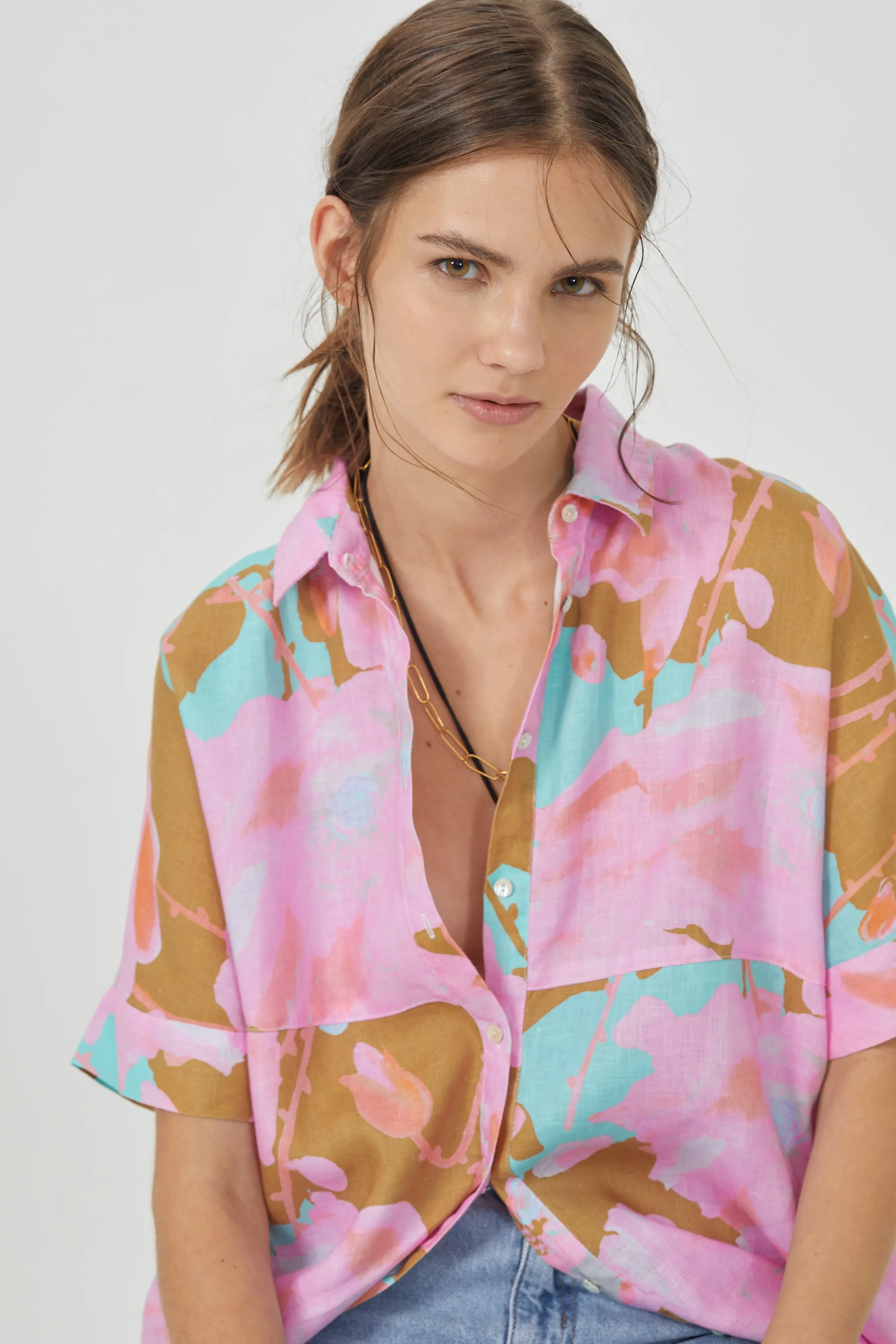 Alba Linen Shirt Dress - Aquarela