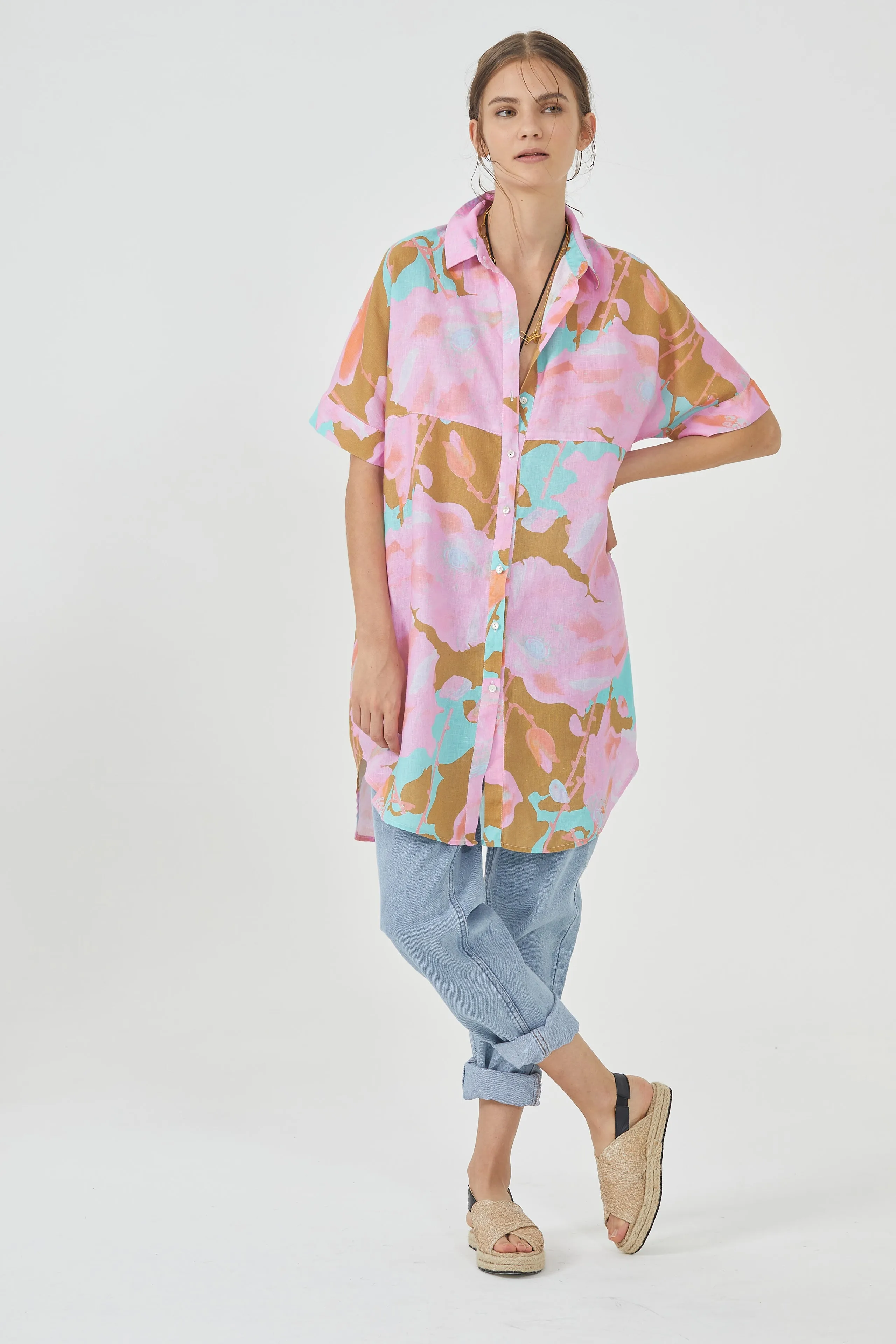 Alba Linen Shirt Dress - Aquarela