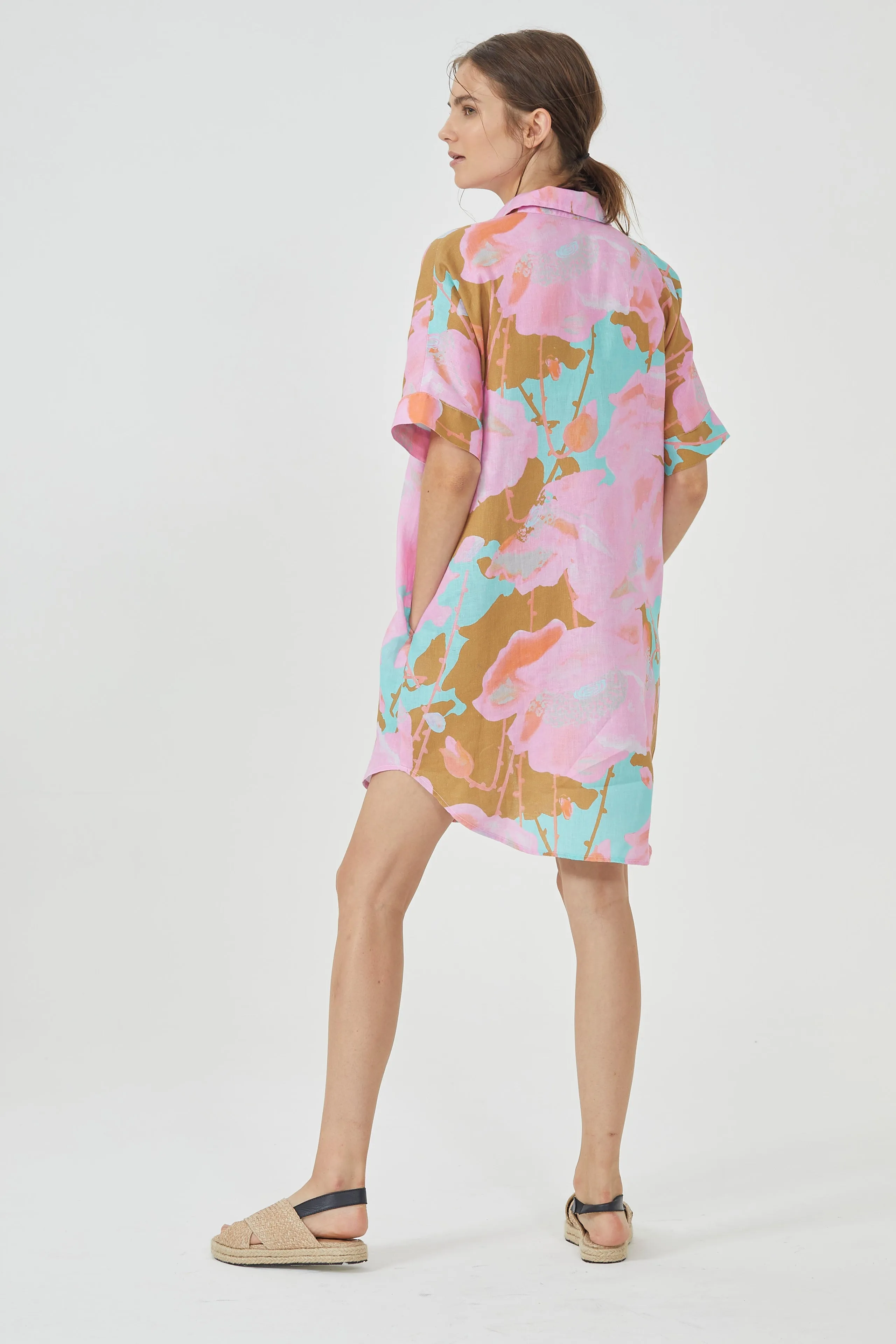 Alba Linen Shirt Dress - Aquarela
