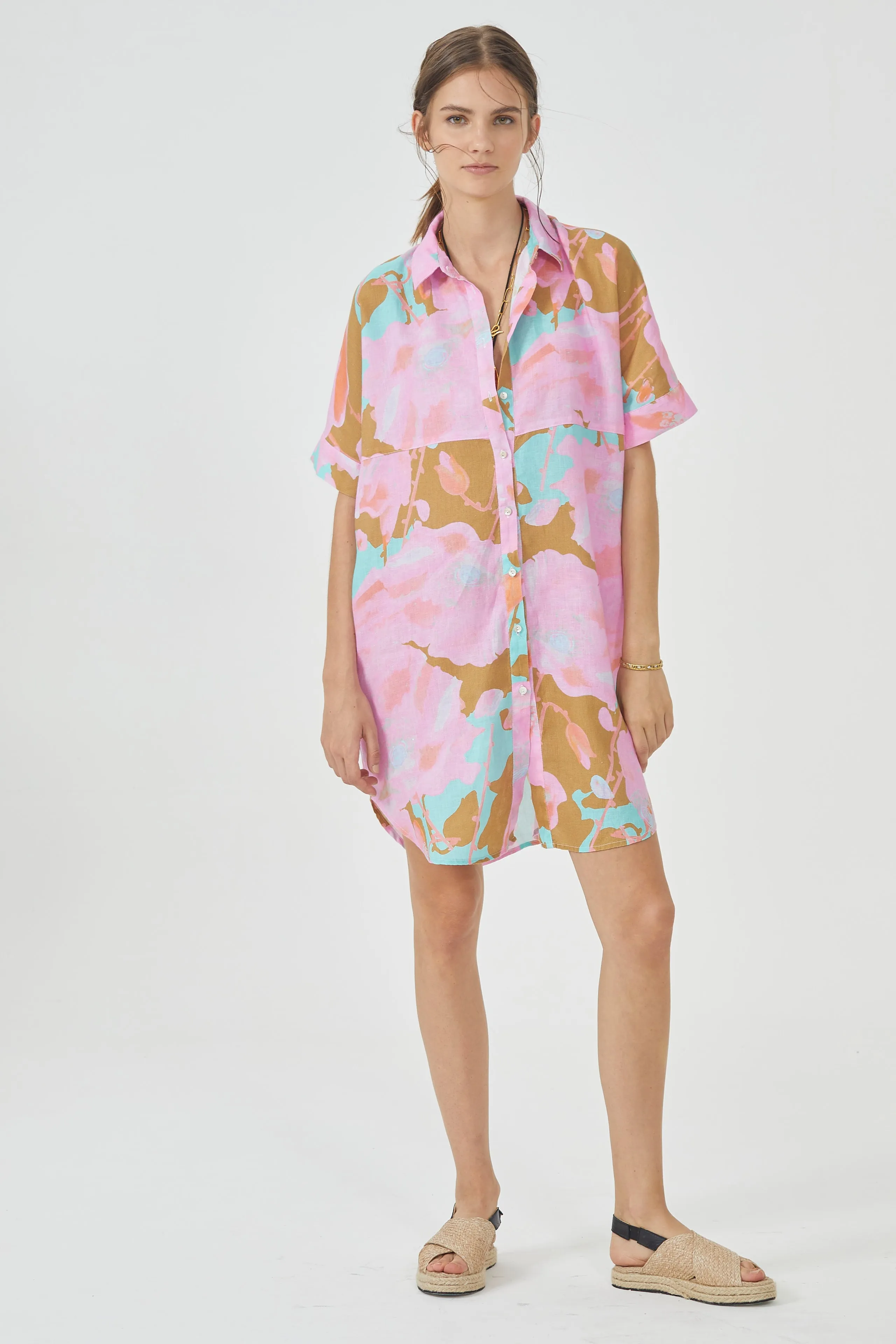 Alba Linen Shirt Dress - Aquarela