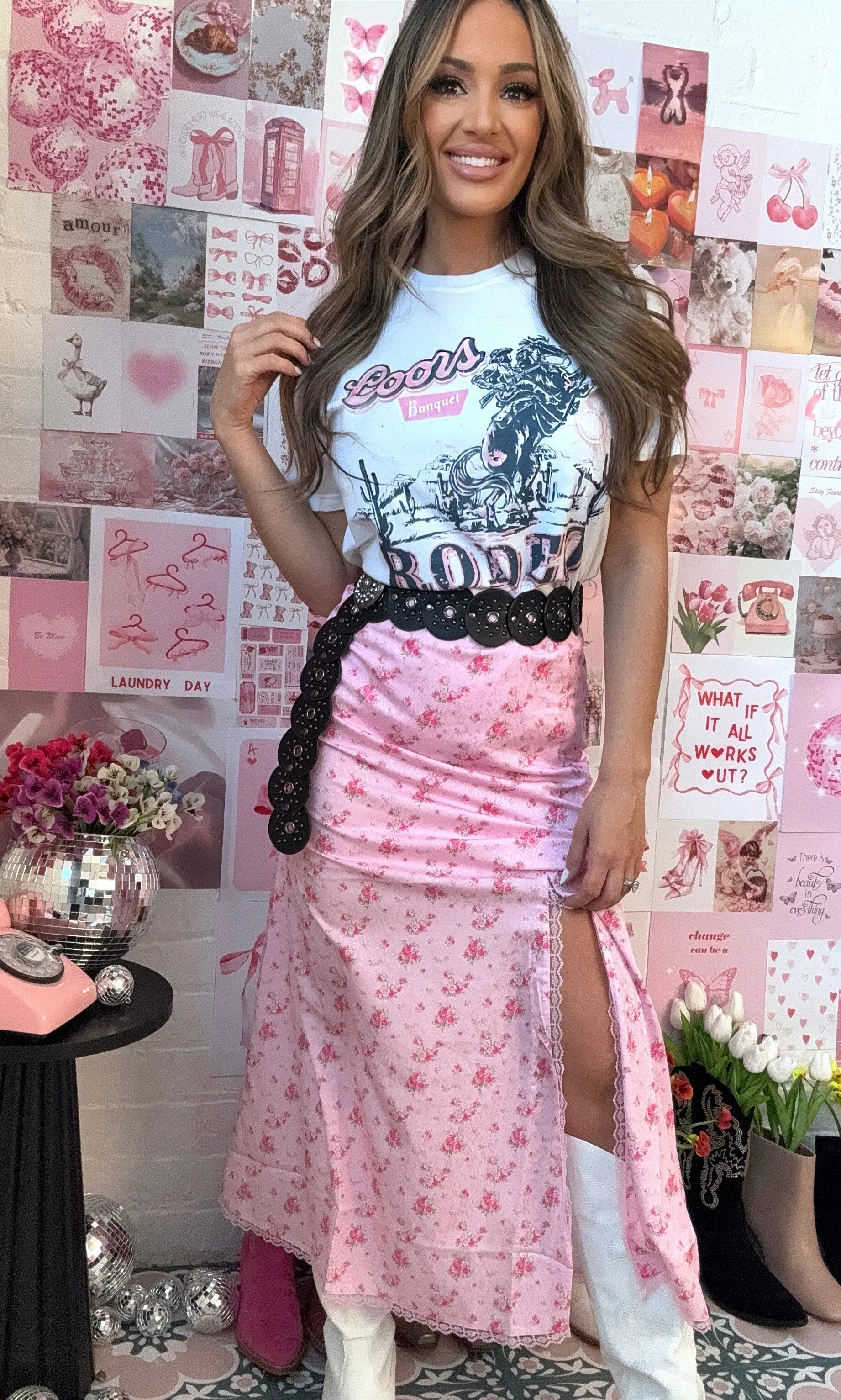 Armani Floral Side Slit Midi Skirt