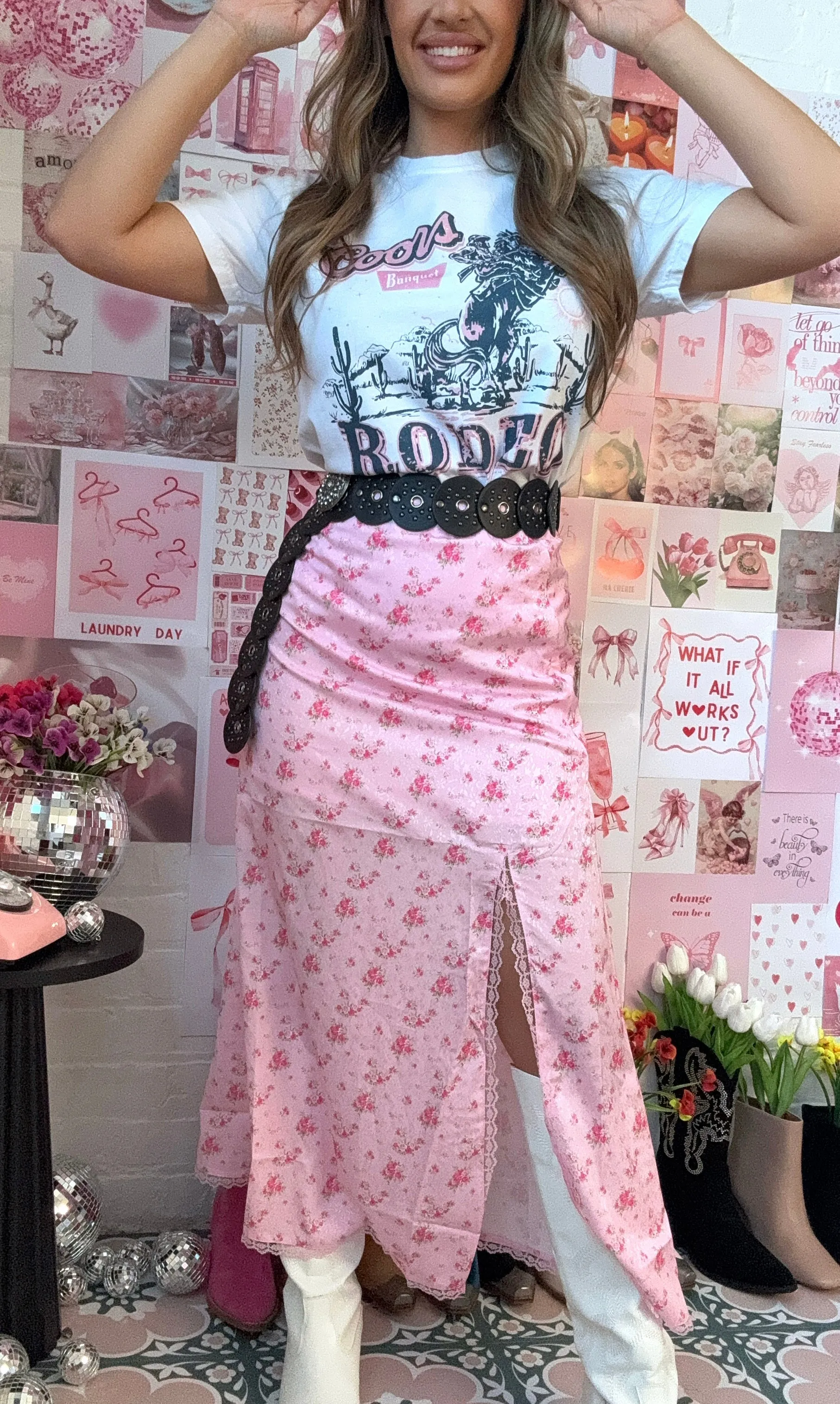 Armani Floral Side Slit Midi Skirt