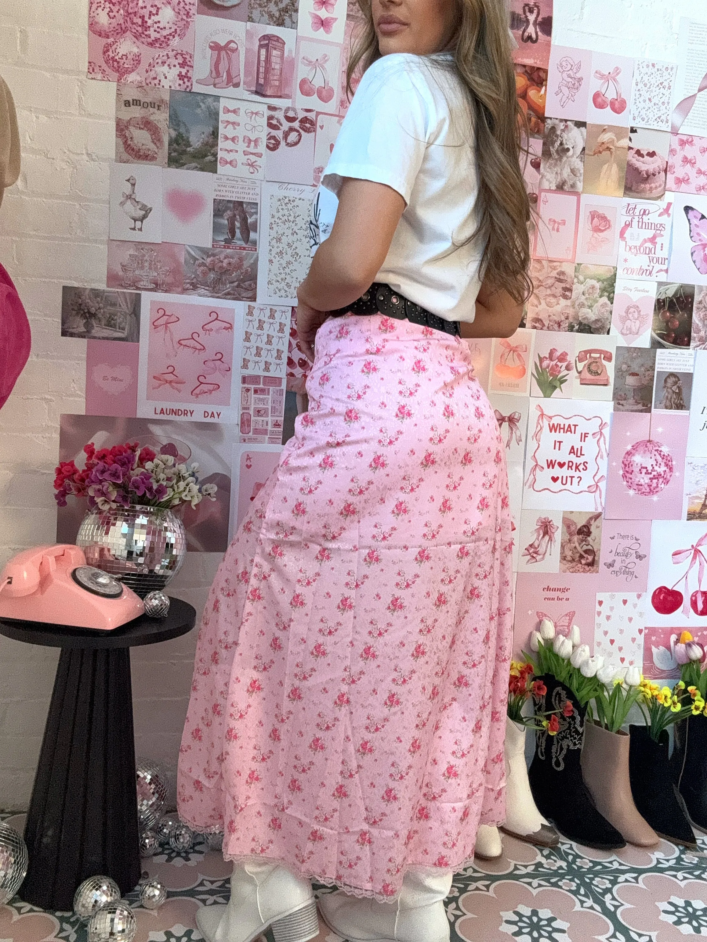 Armani Floral Side Slit Midi Skirt
