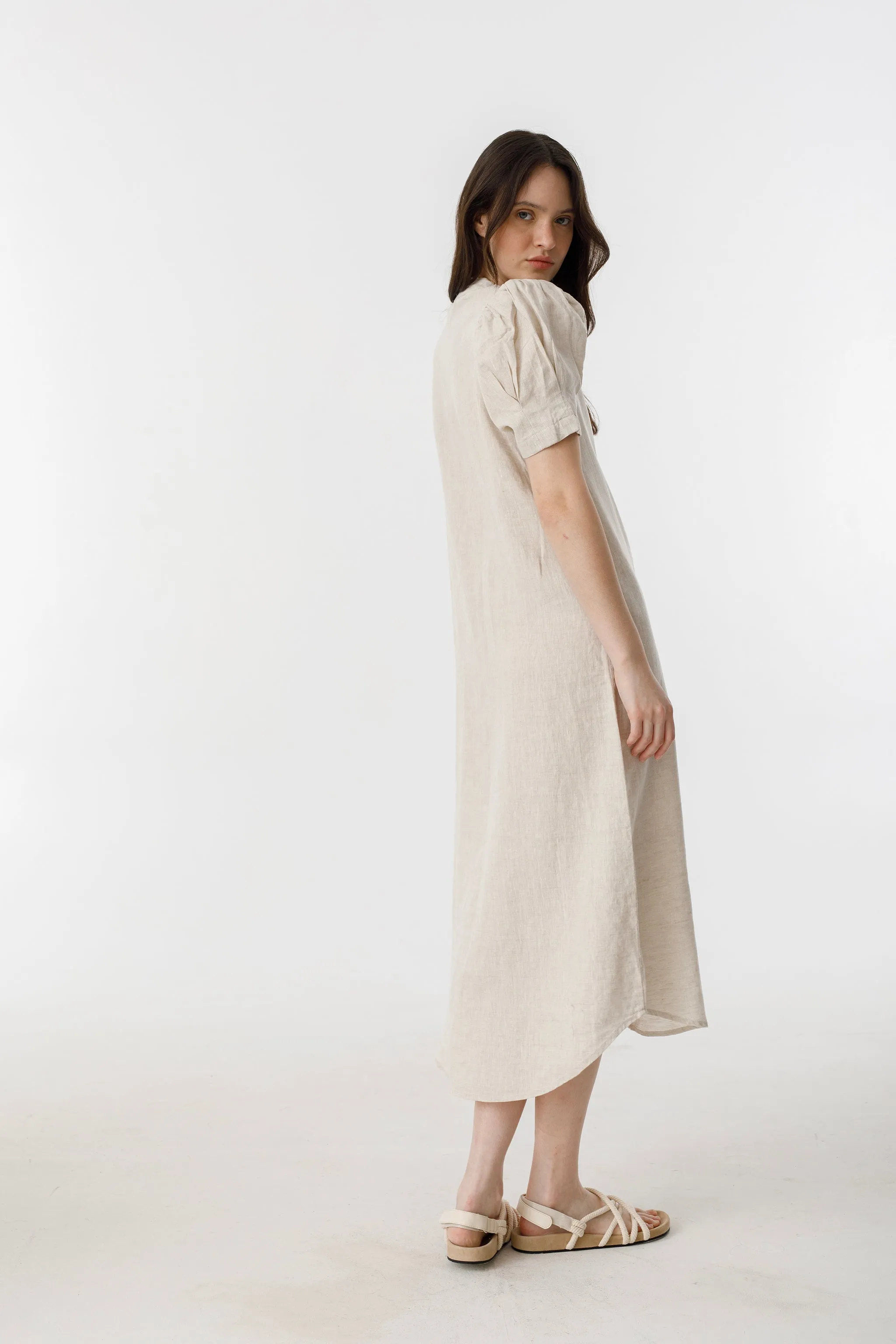 Athina Midi Linen Dress - Natural