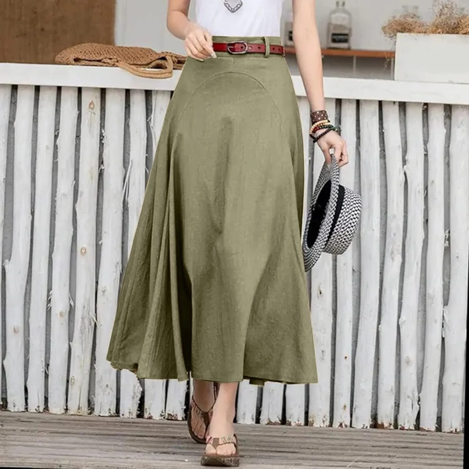 Athletic Skirts Women Summer Lightweight High Elastic Waist Solid Loose A-Line Long Skirts for Going Out Outfits