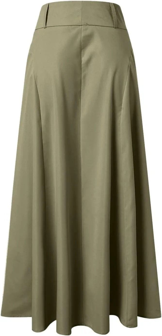 Athletic Skirts Women Summer Lightweight High Elastic Waist Solid Loose A-Line Long Skirts for Going Out Outfits