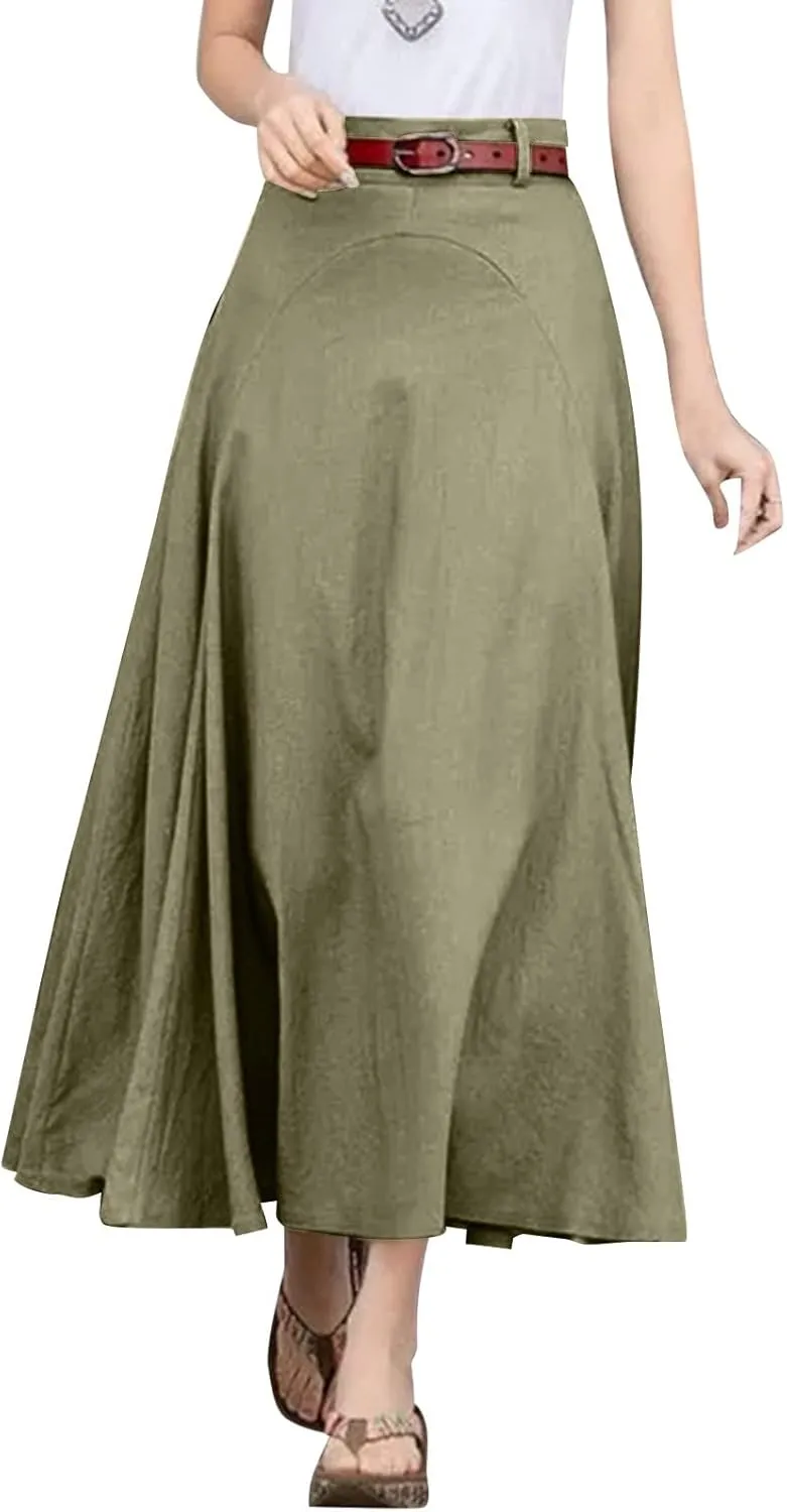 Athletic Skirts Women Summer Lightweight High Elastic Waist Solid Loose A-Line Long Skirts for Going Out Outfits