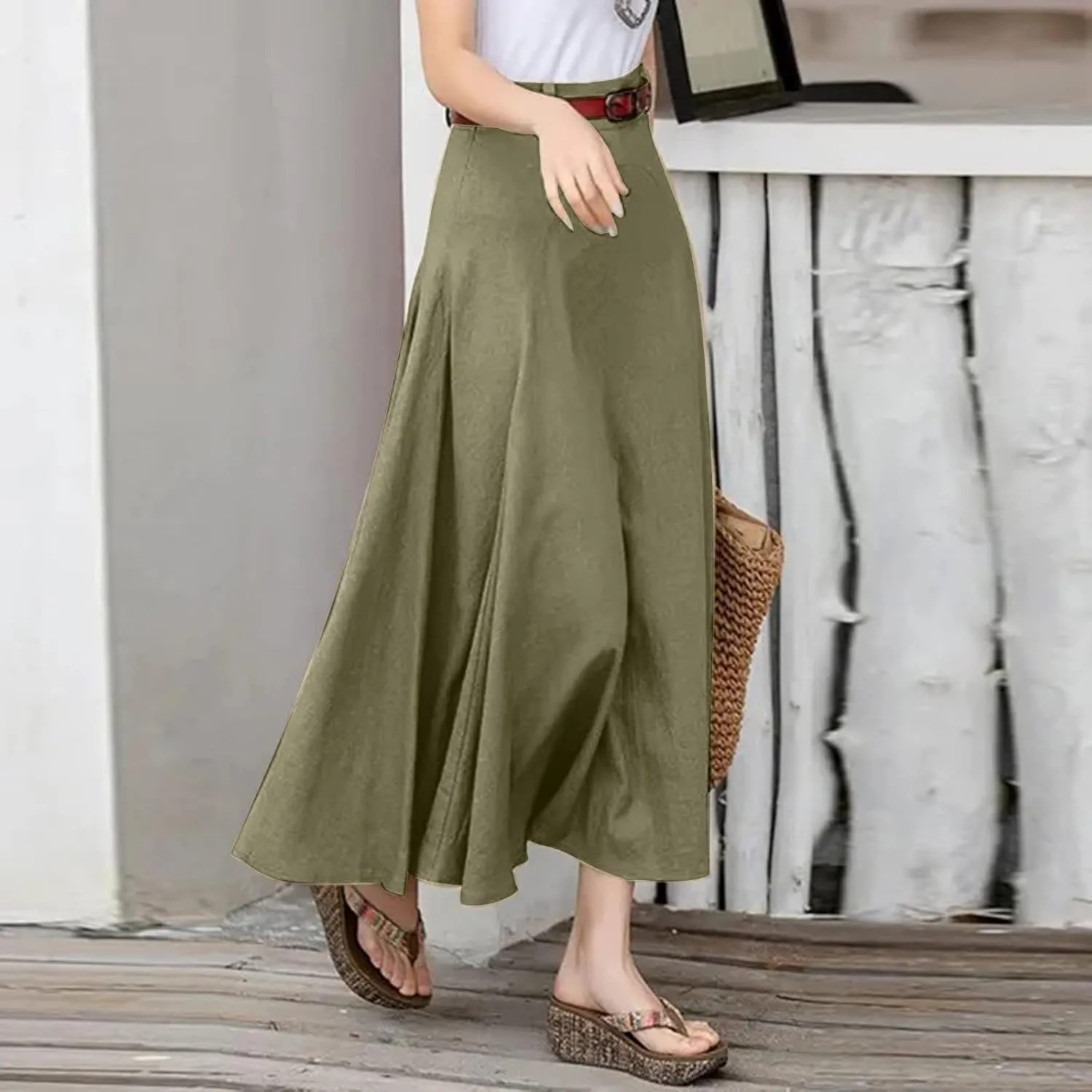 Athletic Skirts Women Summer Lightweight High Elastic Waist Solid Loose A-Line Long Skirts for Going Out Outfits
