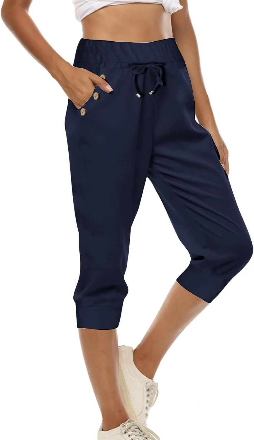 Athletic Works Capris for Women Plus Size Cropped Joggers Drawstring Yoga Pants Pockets Soft Sweatpants