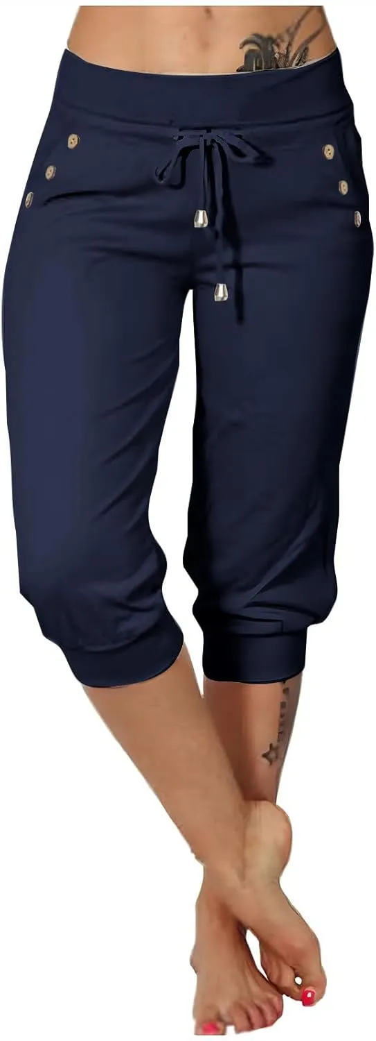 Athletic Works Capris for Women Plus Size Cropped Joggers Drawstring Yoga Pants Pockets Soft Sweatpants