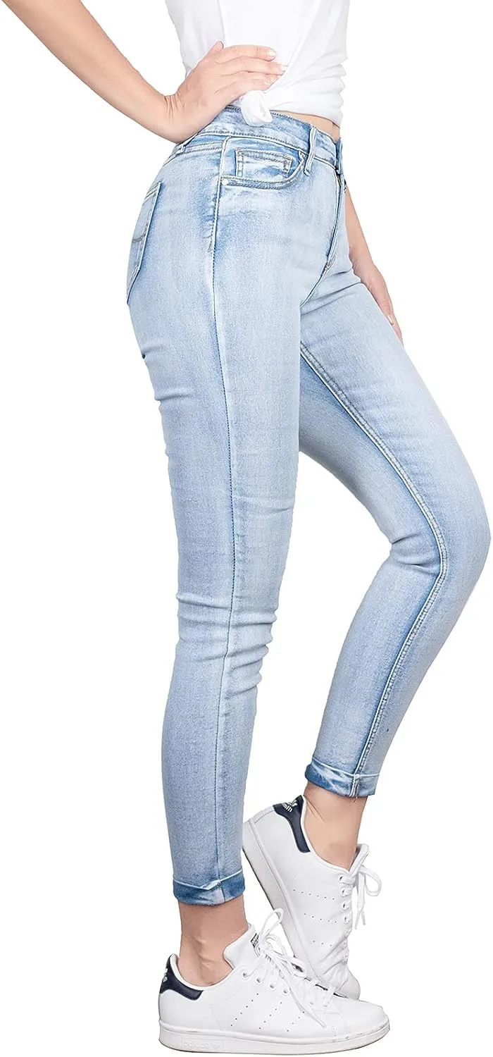 BodiLove Women's Stretchy 5 Pocket Skinny Distressed Denim Jeans