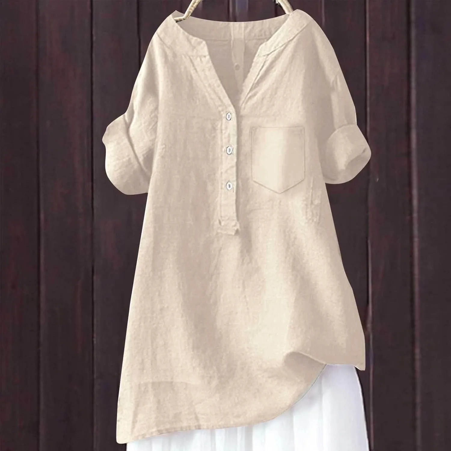 Boho Linen Shirts for Women 2025 Gauze Short Sleeve V Neck Button Loose Fit Blouses Vacation Dress Casual Tunic Tops