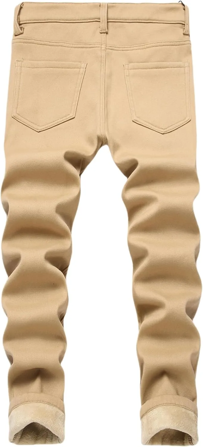 Boy's Fleece Lined Jeans Winter Jeans Thermal Thick Stretchy Skinny Fit Fashion Casual Denim Jeans Pants