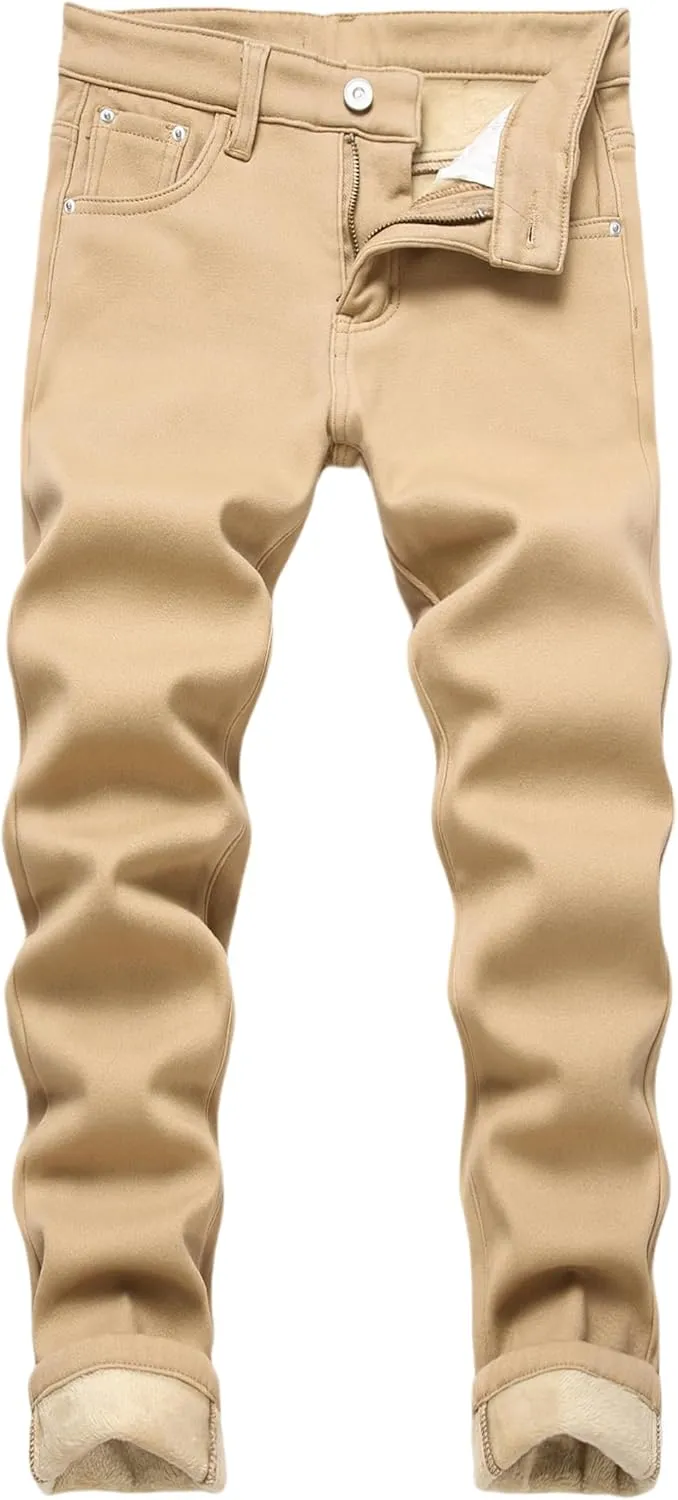 Boy's Fleece Lined Jeans Winter Jeans Thermal Thick Stretchy Skinny Fit Fashion Casual Denim Jeans Pants