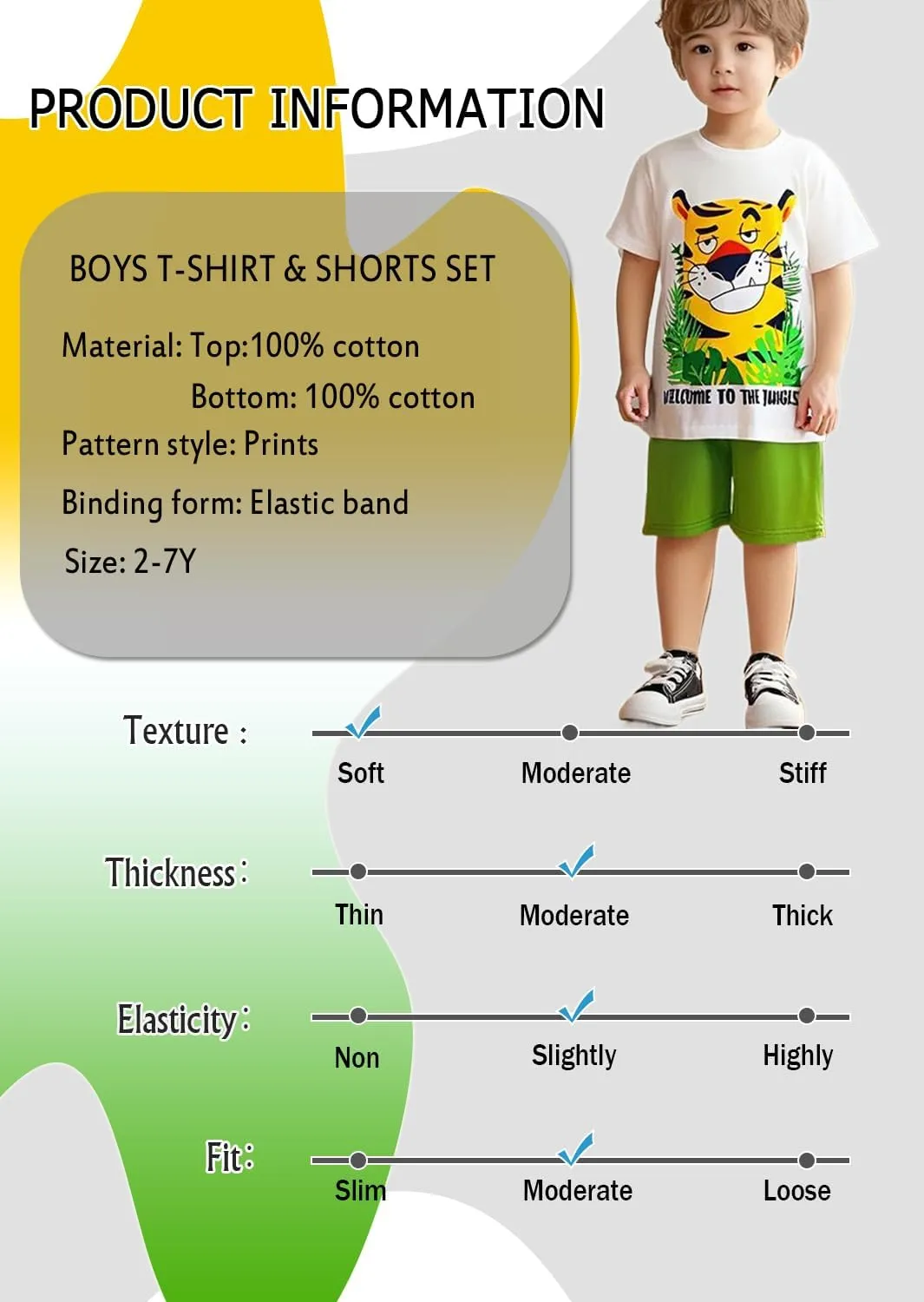 Boys T-Shirt & Shorts Set 2-Piece Outfit Cotton Summer Clothes for Toddler Boys, Soft Breathable Matching Set