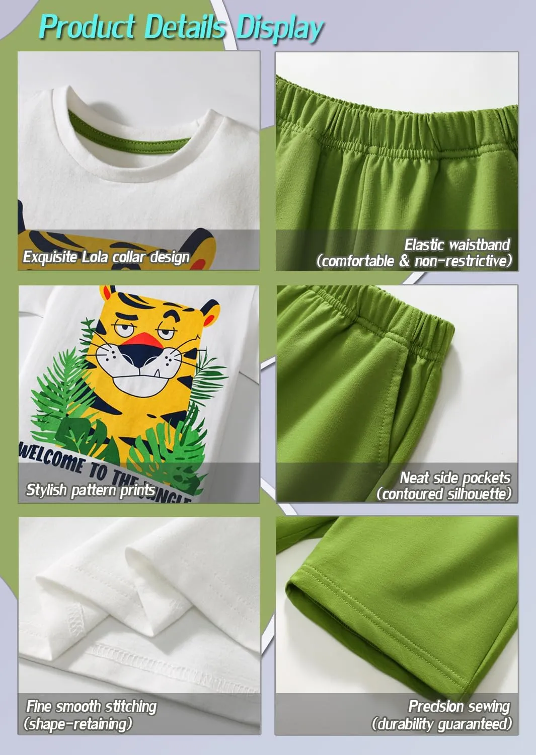 Boys T-Shirt & Shorts Set 2-Piece Outfit Cotton Summer Clothes for Toddler Boys, Soft Breathable Matching Set