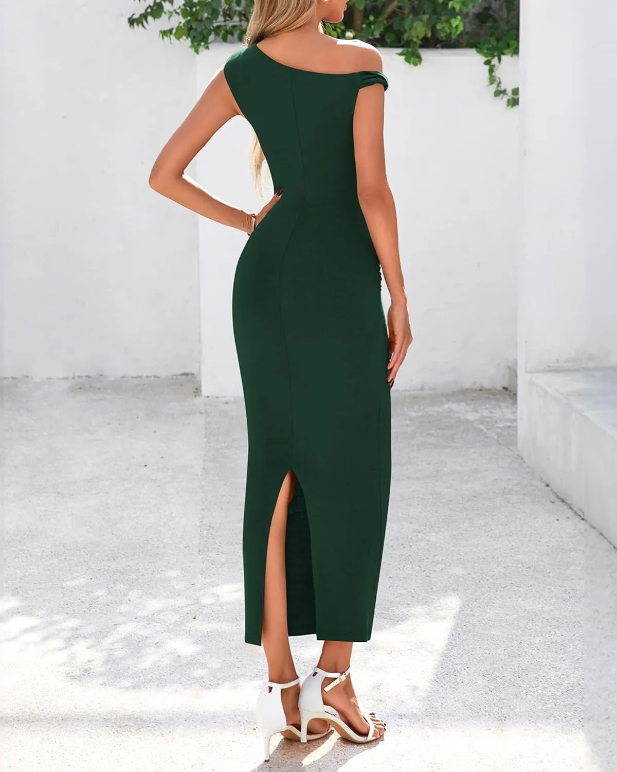 BTFBM Women's Formal Cocktail Dresses One Shoulder Twist Strap Sundress Ruched Bodycon Elegant Wedding Party Maxi Dress
