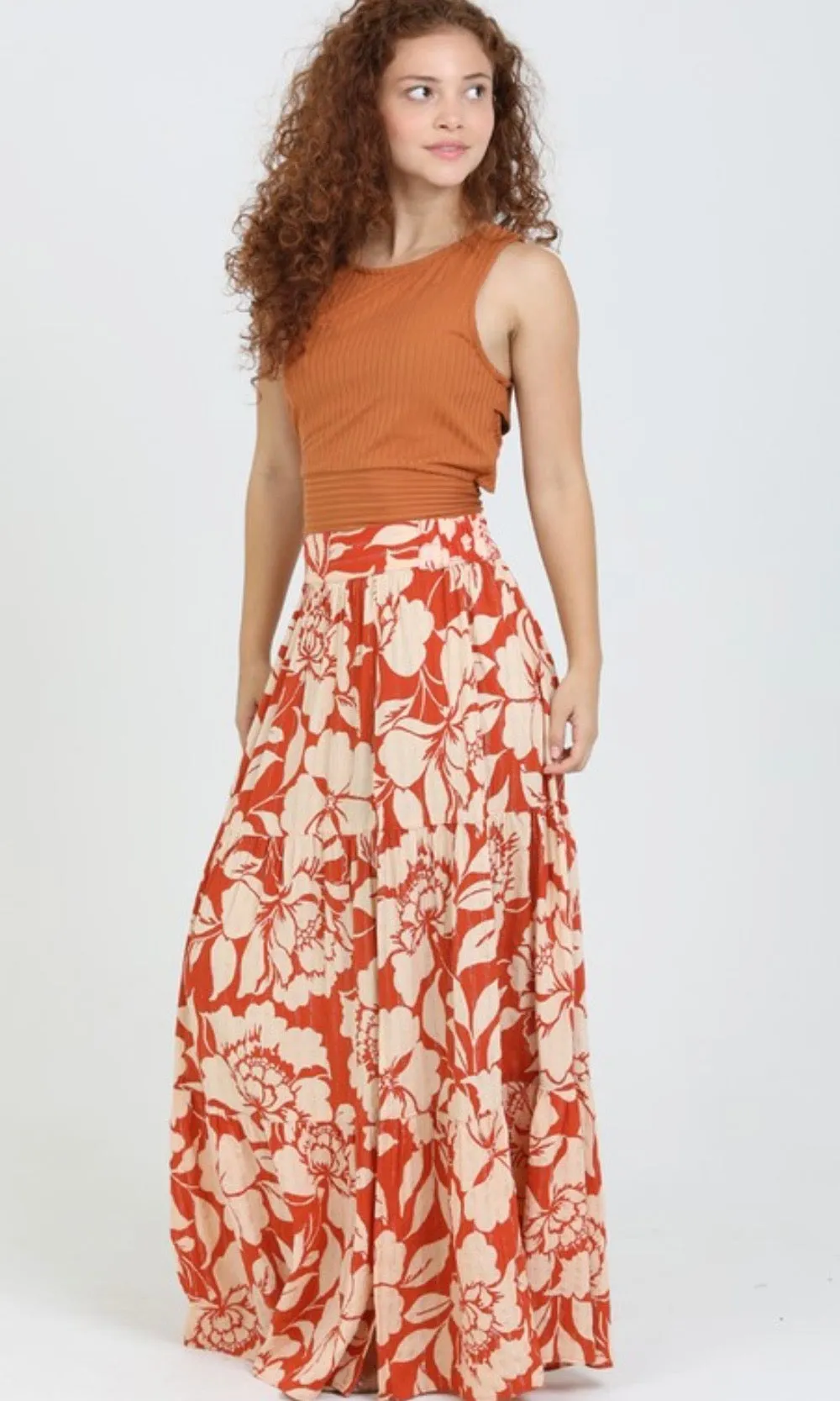 Camila Orange A-line Maxi Skirt With High Slit