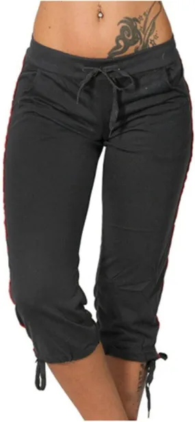Capri Pants for Women Stretch Drawstring Low Rise Jogger Pants Comfy Soft Lounge Cropped Yoga Pants with Pockets