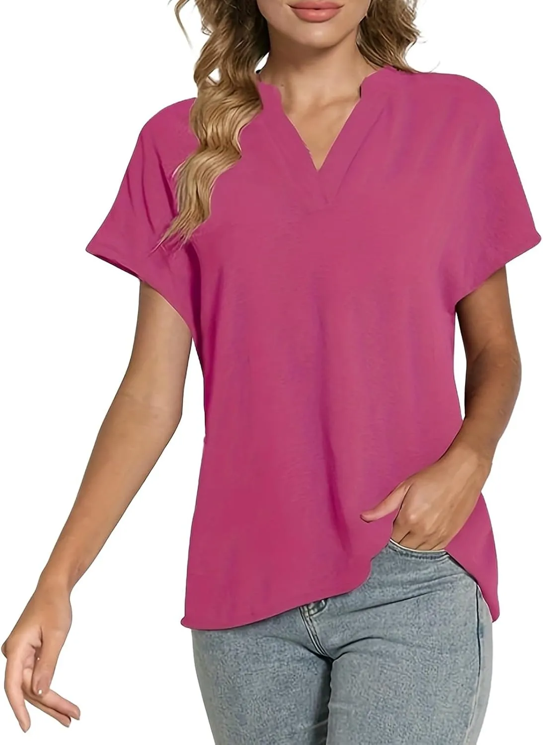 Casual Shirts for Women Vneck Short Sleeve Tunic Tops Lightweight Breathable Loose Fit Summer Home Outing Tshirt 2025