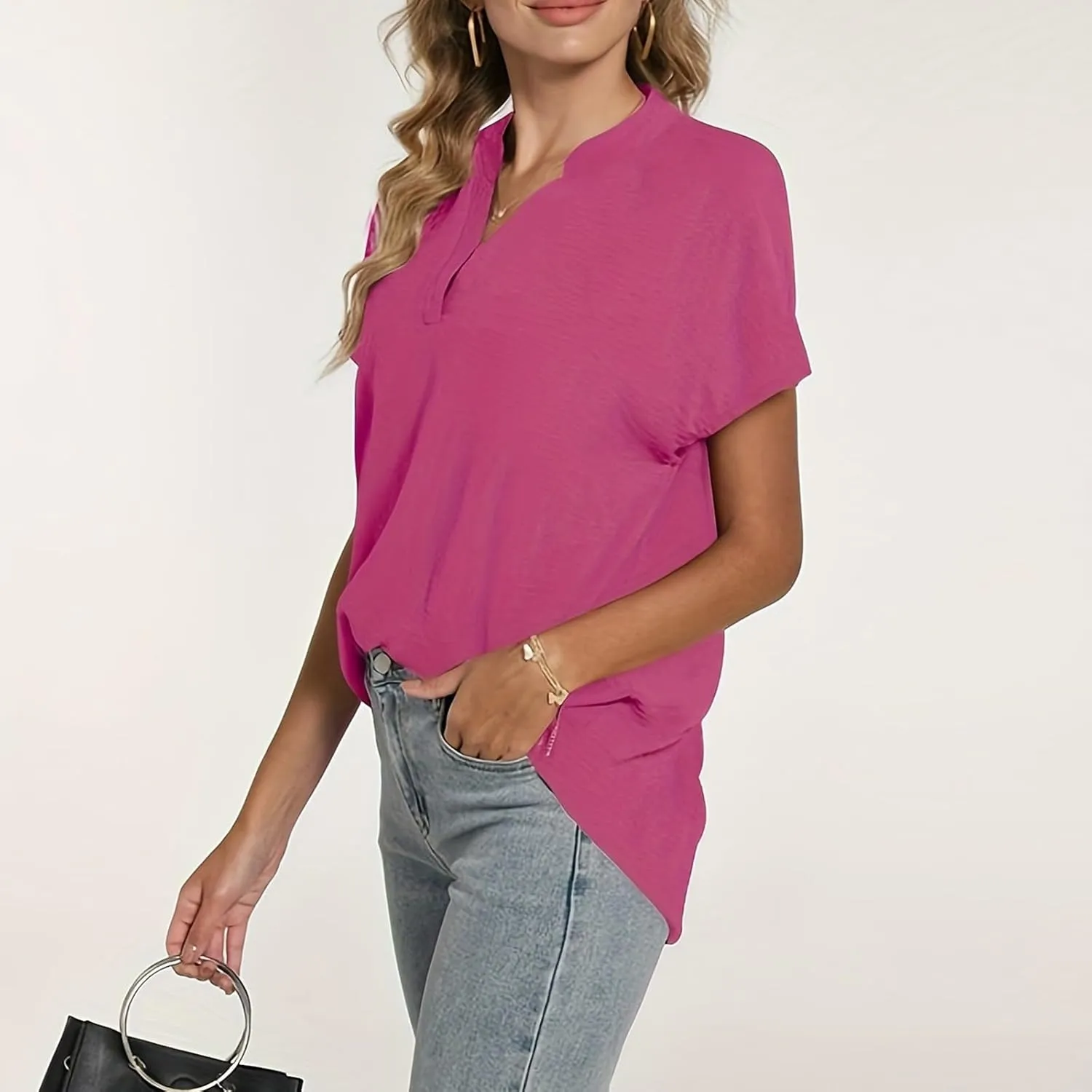 Casual Shirts for Women Vneck Short Sleeve Tunic Tops Lightweight Breathable Loose Fit Summer Home Outing Tshirt 2025