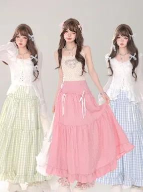 Check   Ribbon A-Line A-Line Dot Skirt Long Skirt Long