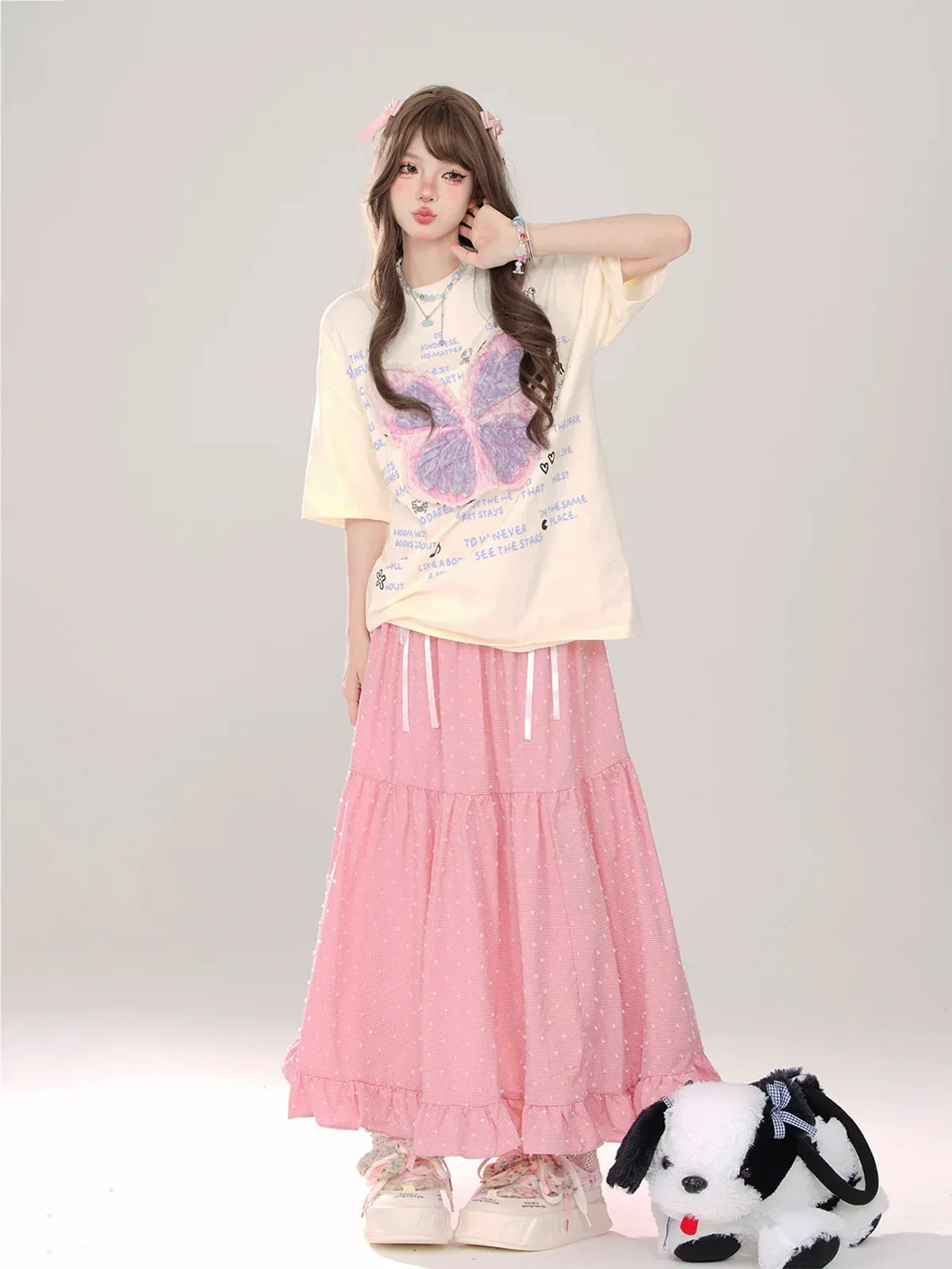 Check   Ribbon A-Line A-Line Dot Skirt Long Skirt Long