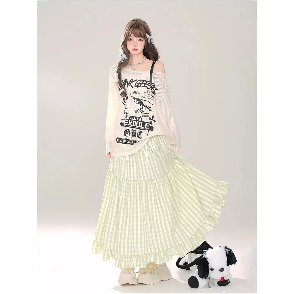 Check   Ribbon A-Line A-Line Dot Skirt Long Skirt Long