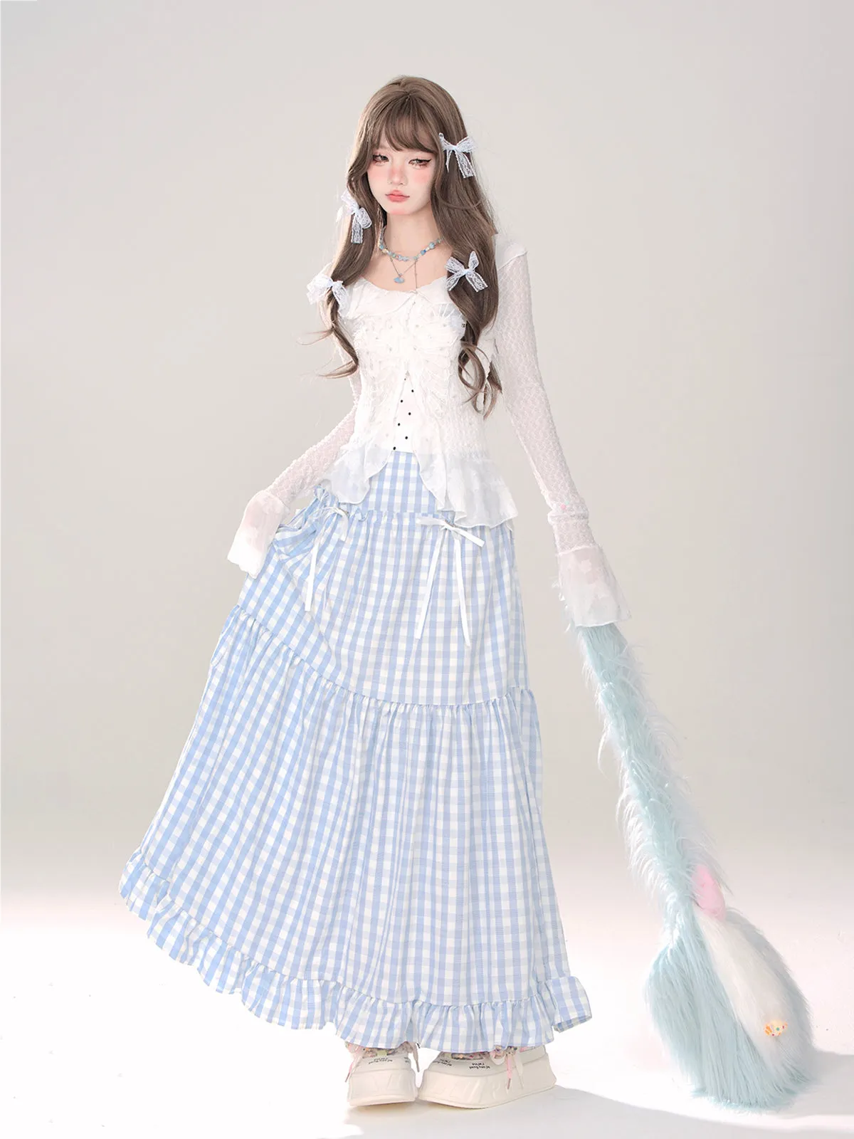 Check   Ribbon A-Line A-Line Dot Skirt Long Skirt Long