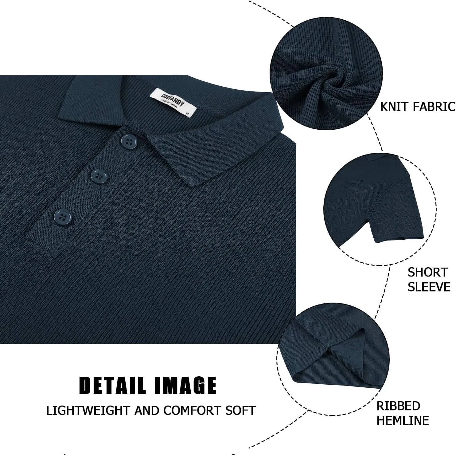 COOFANDY Mens Slim Fit Knit Polo Shirts Business Lightweight Polo Sweater Casual Summer Ribbed Textured Collared T Shirt