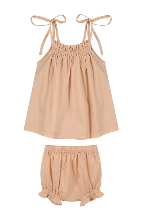 Cotton baby sundress & bloomer set / CLAY