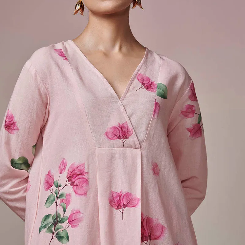 Cotton Linen A-Line Kurta Set | Pink