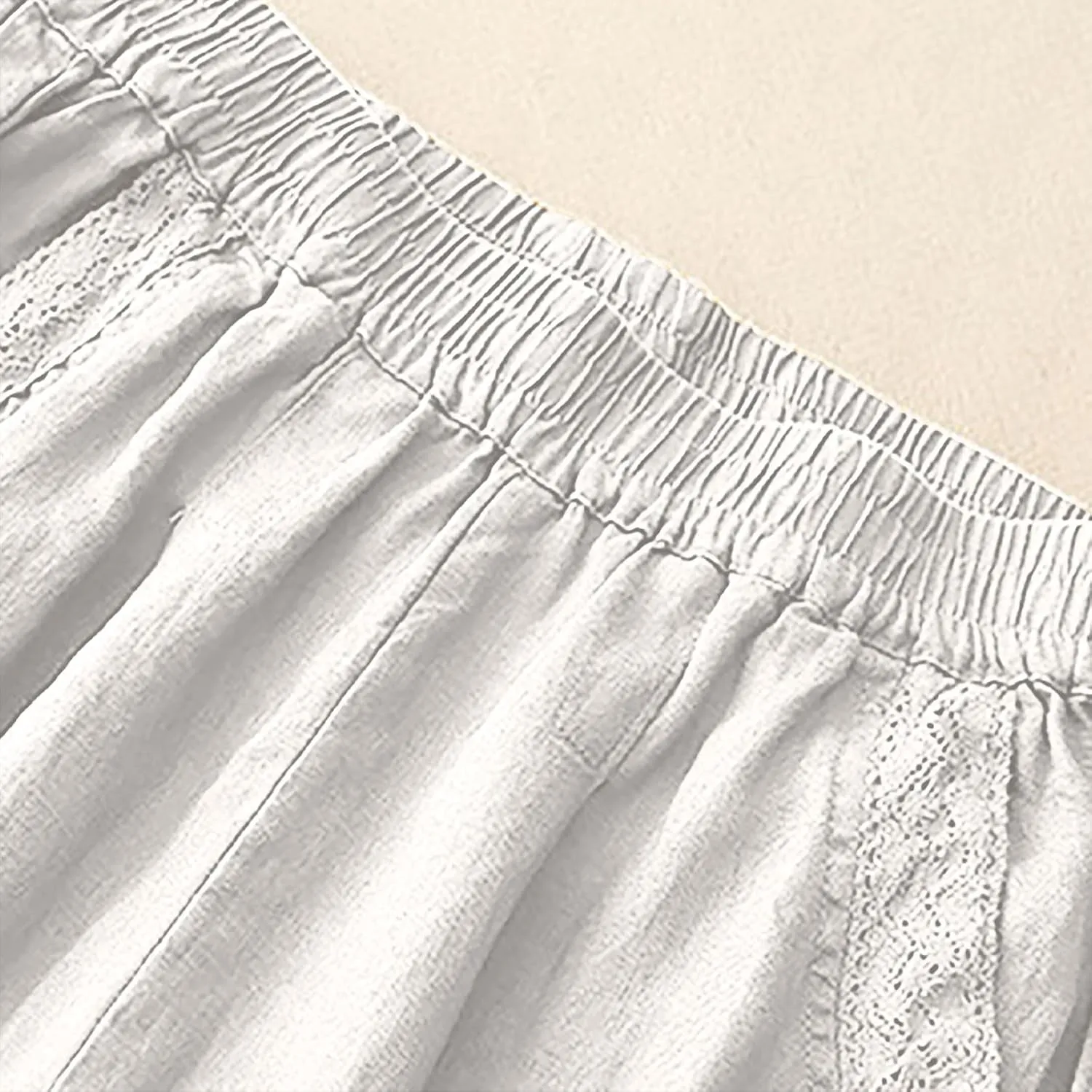 Cotton Linen Trousers Womens Solid Color Loose Straight Pants Casual Soft Lightweight Wide Leg Pants with Pockets
