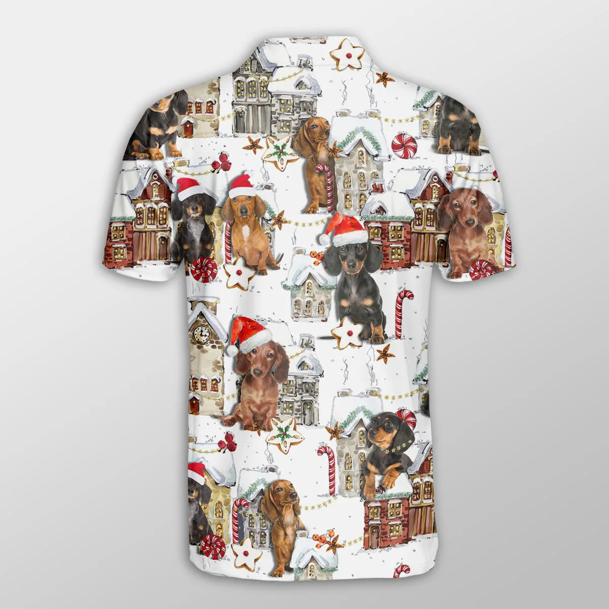 Dachshund Christmas Town Dog Button Polo Shirt