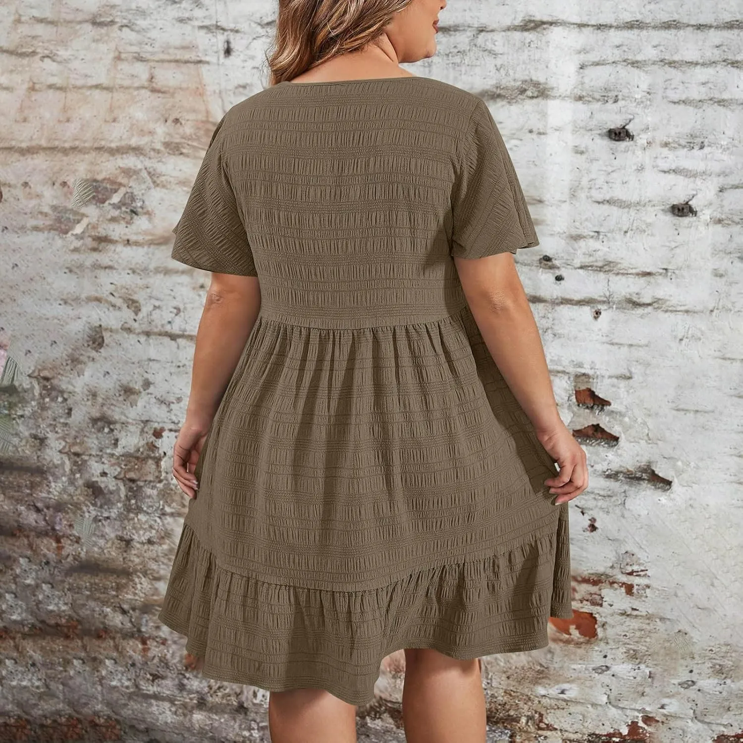 Dresses for Women 2025 Trendy Summer Beach Plus Size Midi Dresses for Curvy Women Short Sleeve Vacation Dress