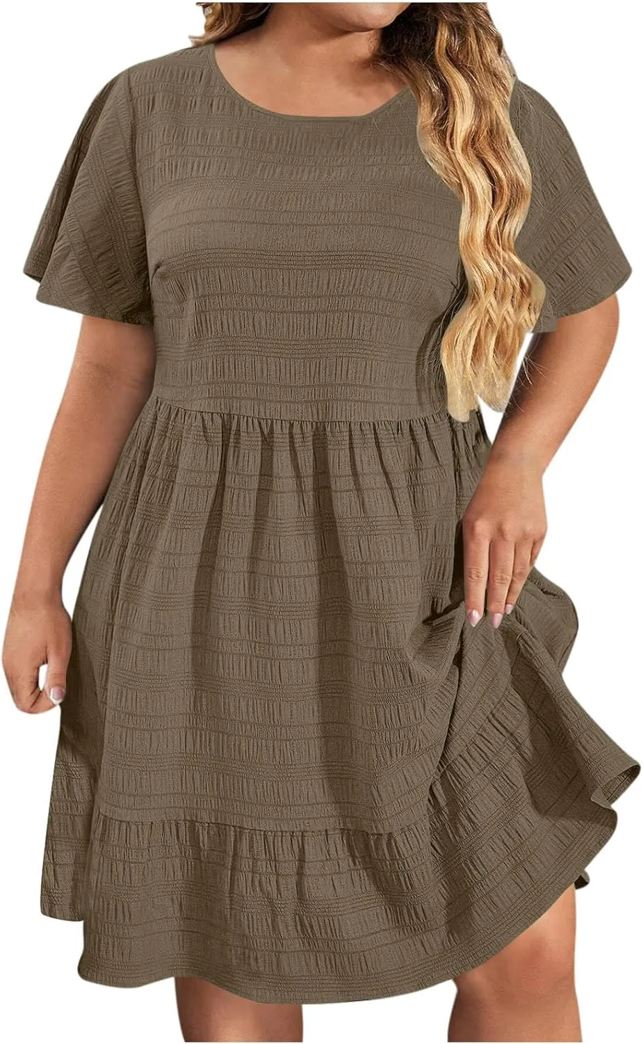 Dresses for Women 2025 Trendy Summer Beach Plus Size Midi Dresses for Curvy Women Short Sleeve Vacation Dress