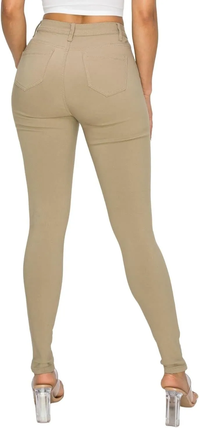 FASHION-LAND High Waisted-Rise Colored Jeans Ripped Destroyed Distressed Stretchy