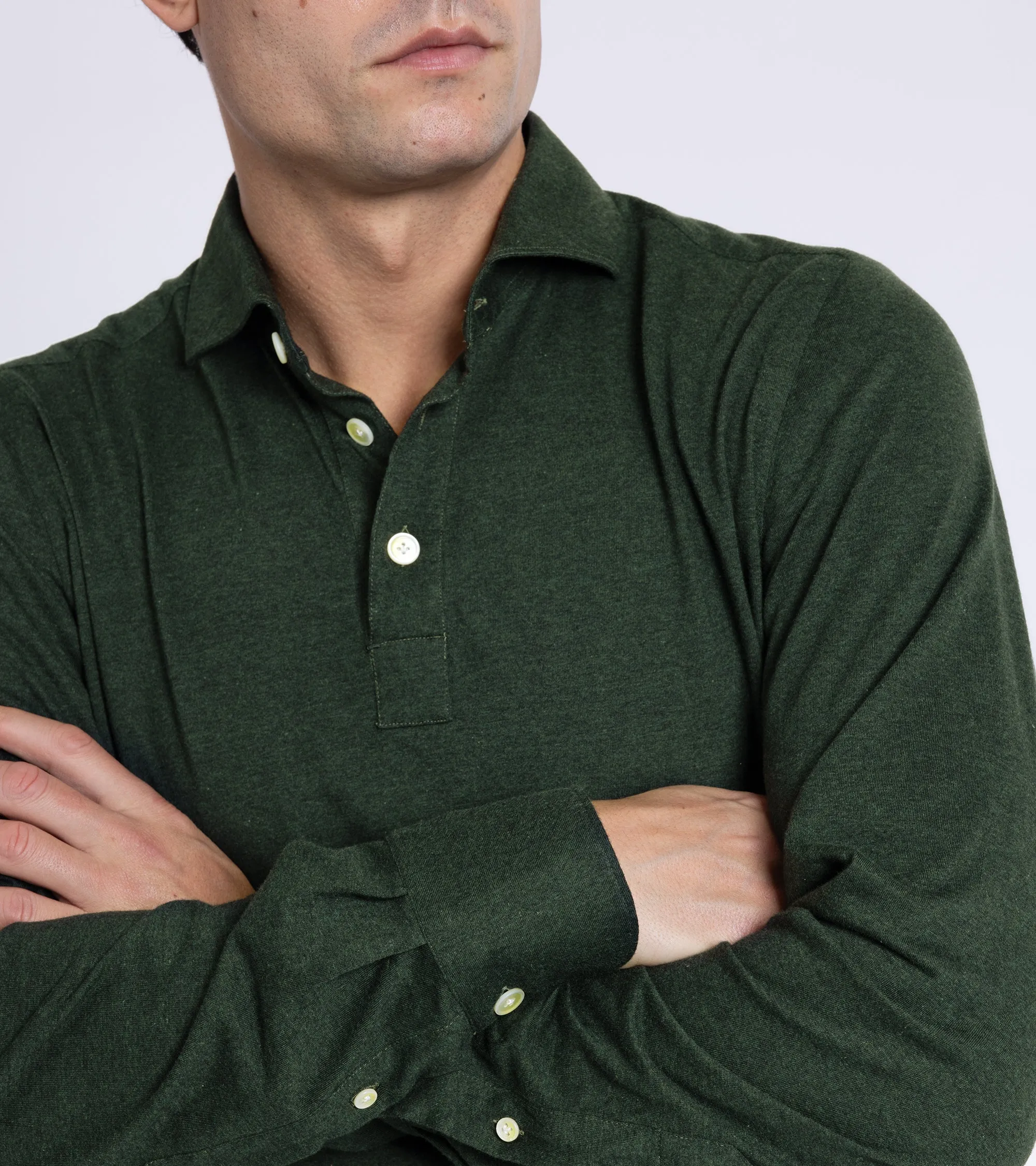 Finamore Cotton Cashmere Orlando Polo Shirt: Dark Green