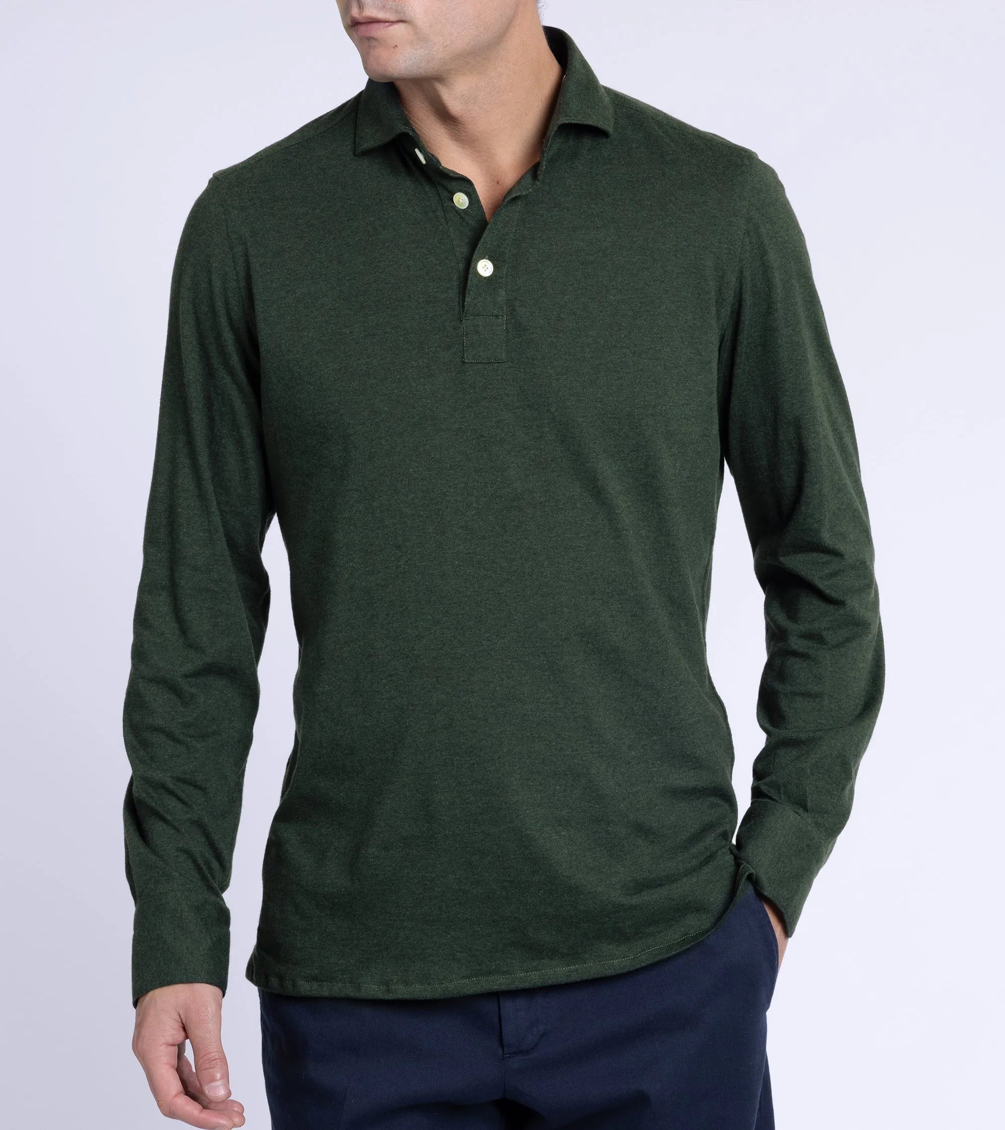 Finamore Cotton Cashmere Orlando Polo Shirt: Dark Green