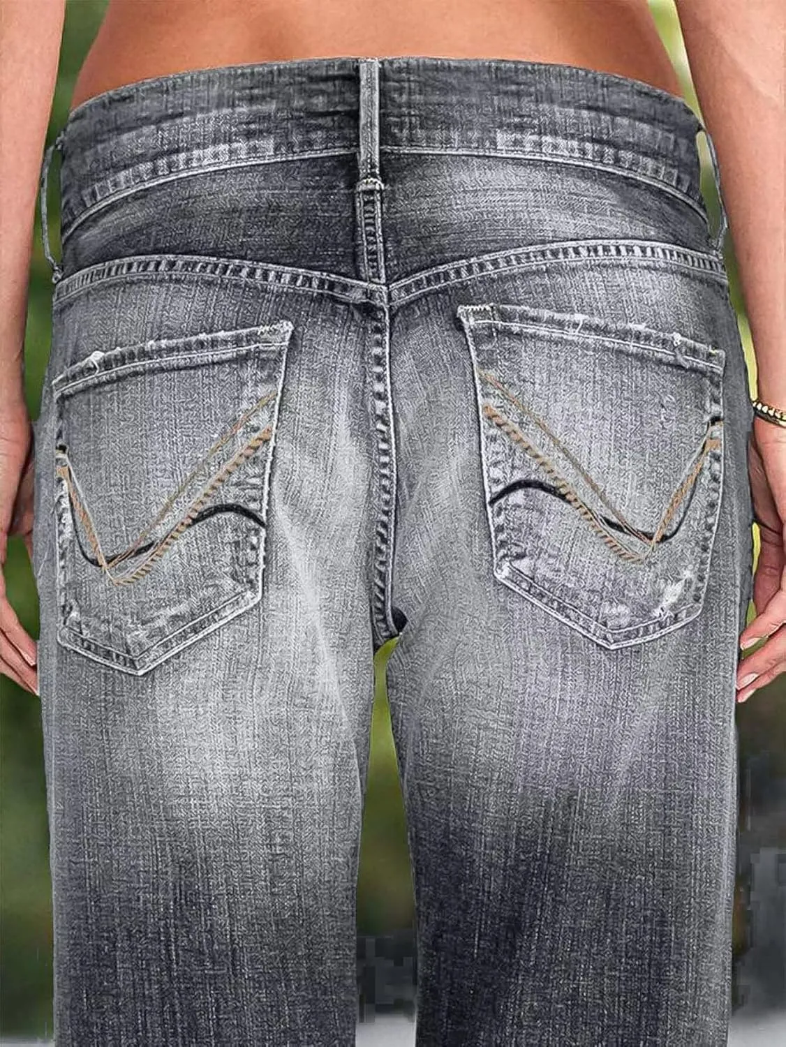 Flamingals Women's Low Rise Straight Leg Jeans Stretchy Ripped Raw Hem Casual Denim Jeans