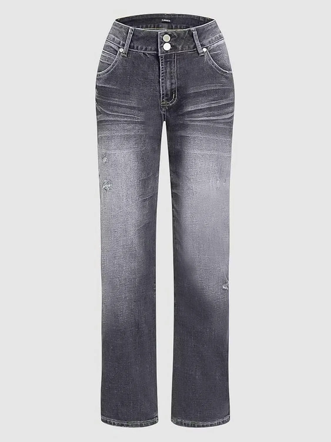 Flamingals Women's Low Rise Straight Leg Jeans Stretchy Ripped Raw Hem Casual Denim Jeans