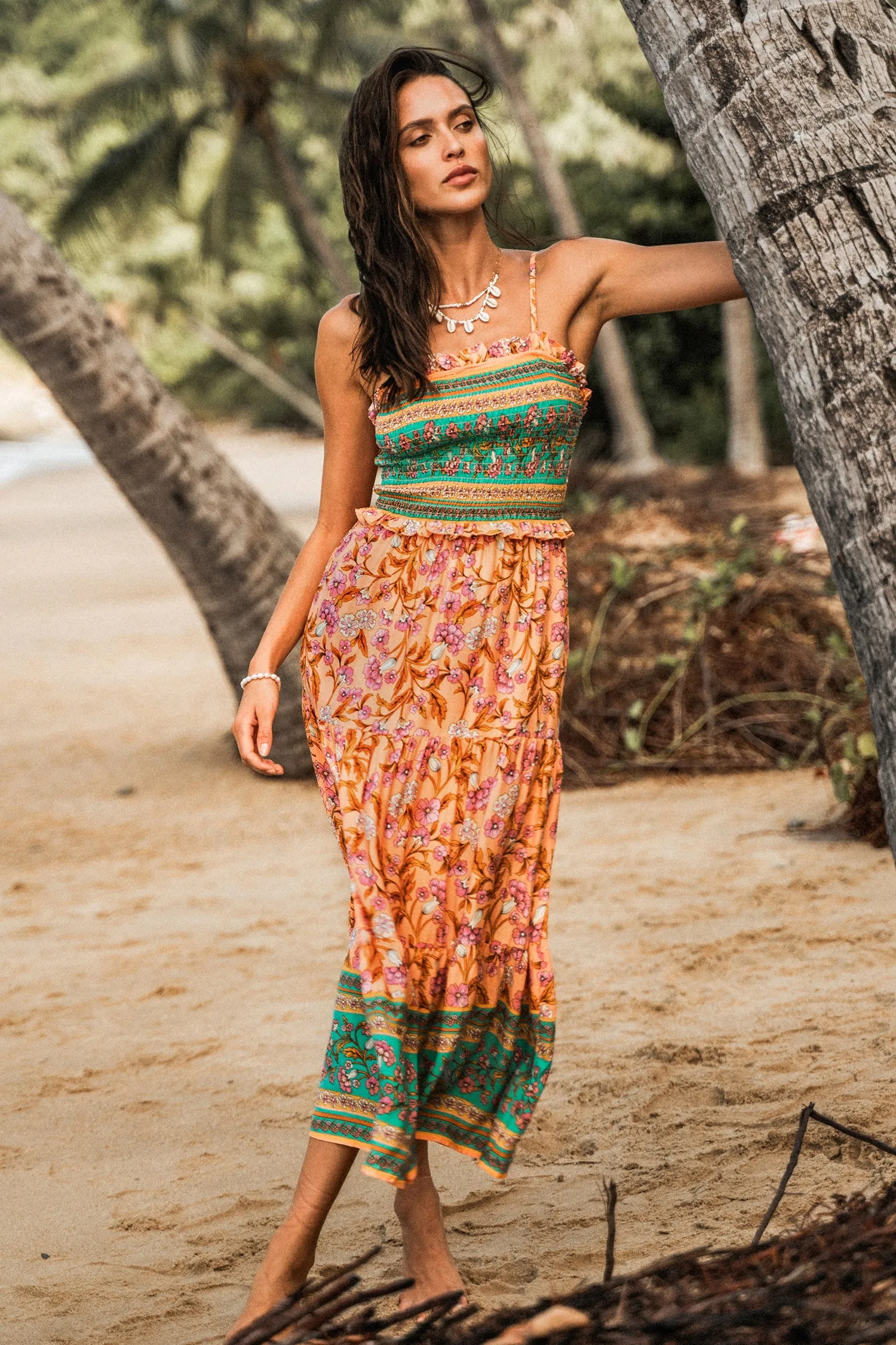 Floral Paisley Smocked Maxi Dress