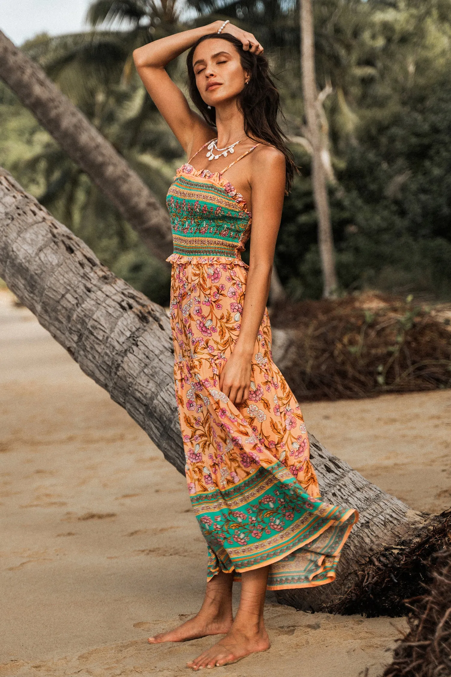 Floral Paisley Smocked Maxi Dress