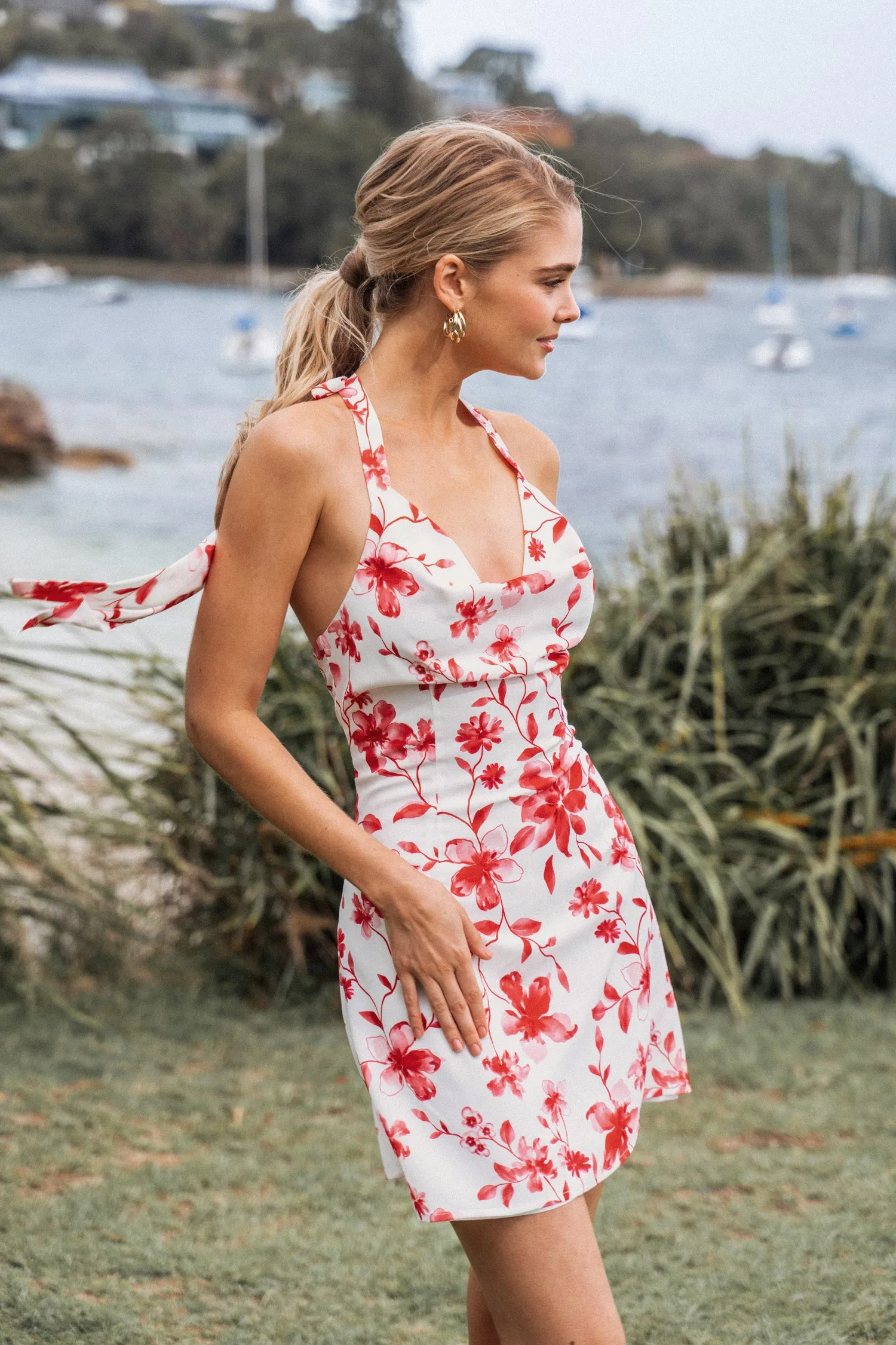 Floral Print Cowl Neck Dress