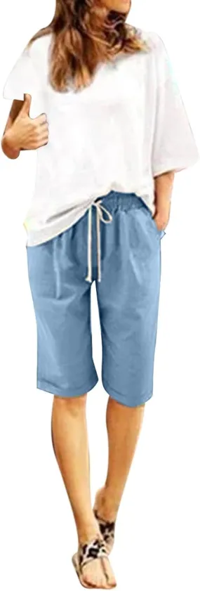 FZVYD Capri Leggings for Women Soft High Waist Capris Elastic Drawstring Crop Sweatpants Workout Running Pants with Pockets