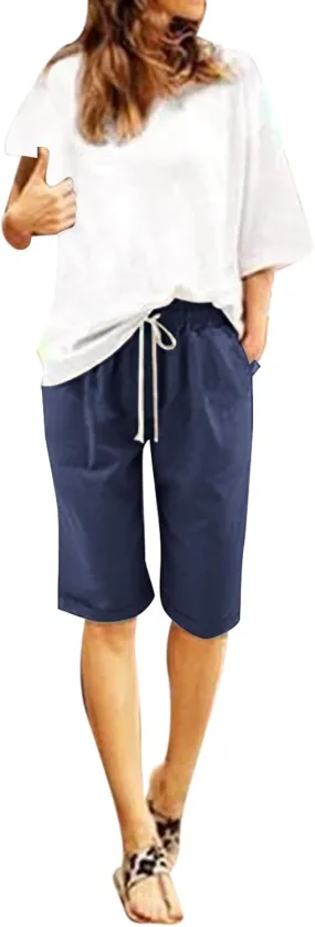 FZVYD Capri Leggings for Women Soft High Waist Capris Elastic Drawstring Crop Sweatpants Workout Running Pants with Pockets