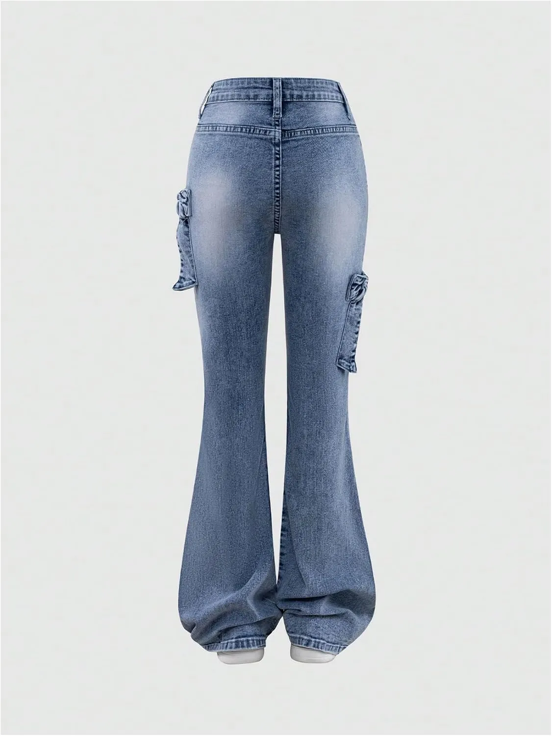 Girl's Bow Flared Jeans Y2k Denim Pants Bell Bottom Stretchy Jeans Trousers with Pocket