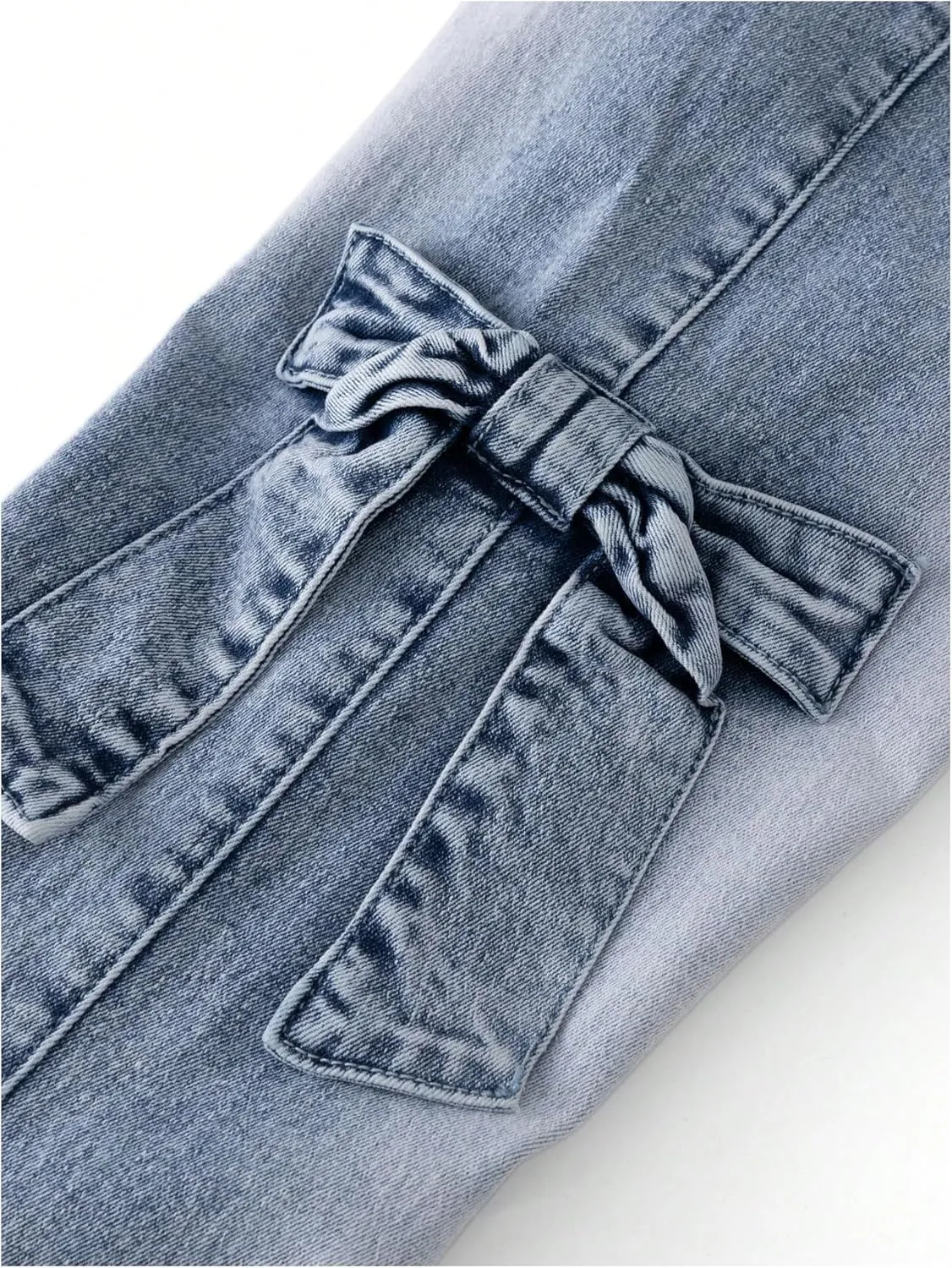 Girl's Bow Flared Jeans Y2k Denim Pants Bell Bottom Stretchy Jeans Trousers with Pocket